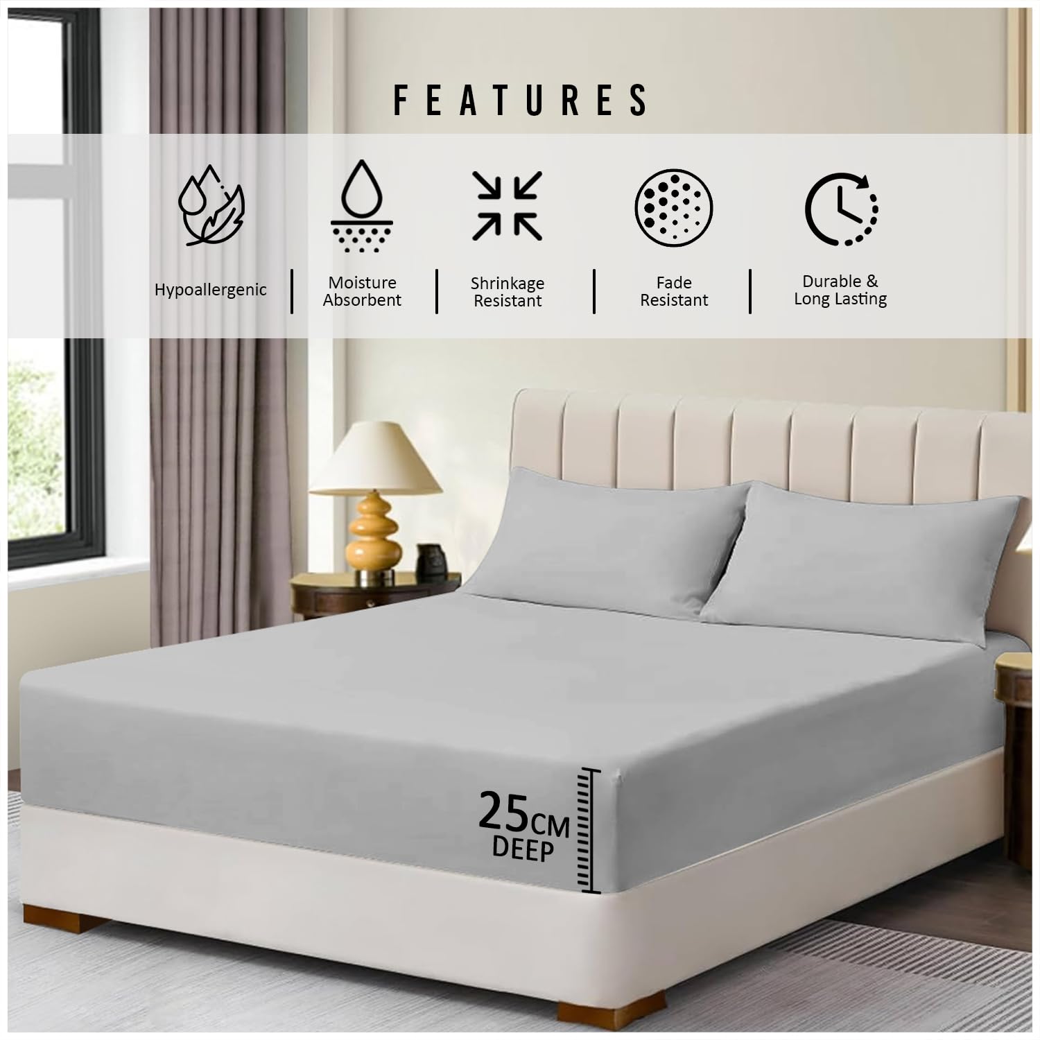 Super Dreamer 100% Polyester Fitted Sheet - Soft & Smooth | Single Bed (91 x 190cm) | Grey 4
