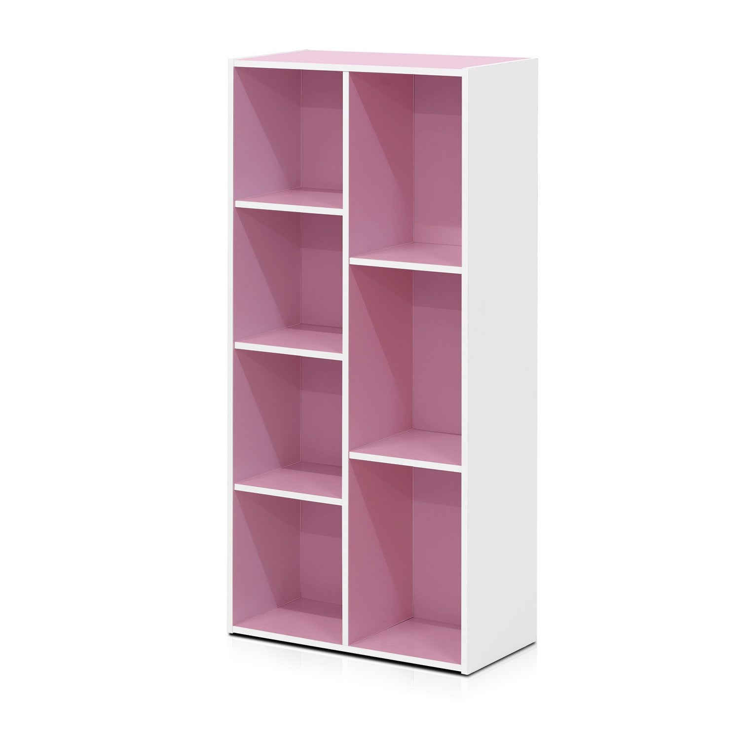 Furinno LUDER 7-Cube Book Shelf - Functional Storage | Engineered Wood | White/Pink 7