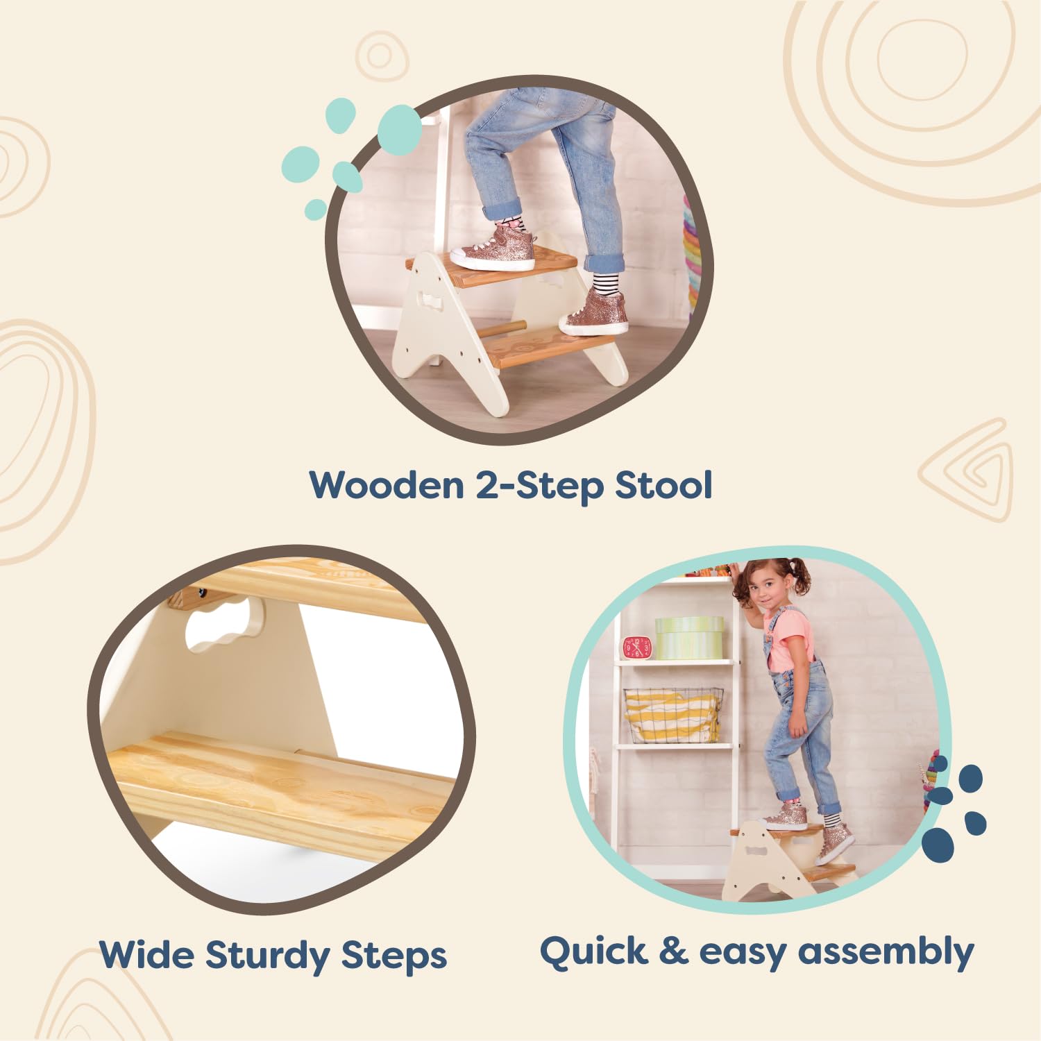 B. toys 2-Step Wooden Stool for Kids | Ivory & Wood Finish | Supports up to 70 kg 5