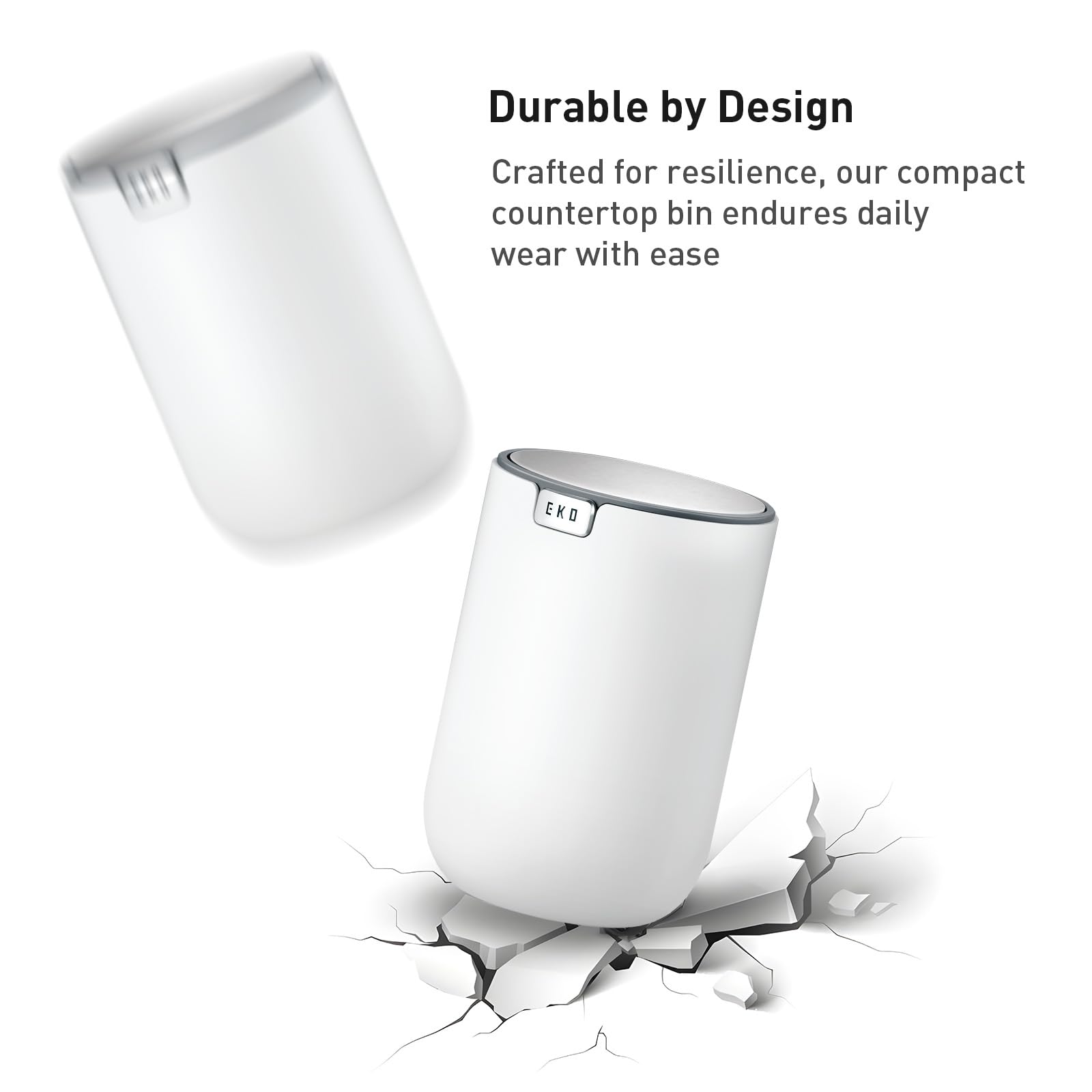 EKO Fandy Table Bin - 1.5L Mini Desk Rubbish Bin with Swing-Top Lid | White Plastic 6