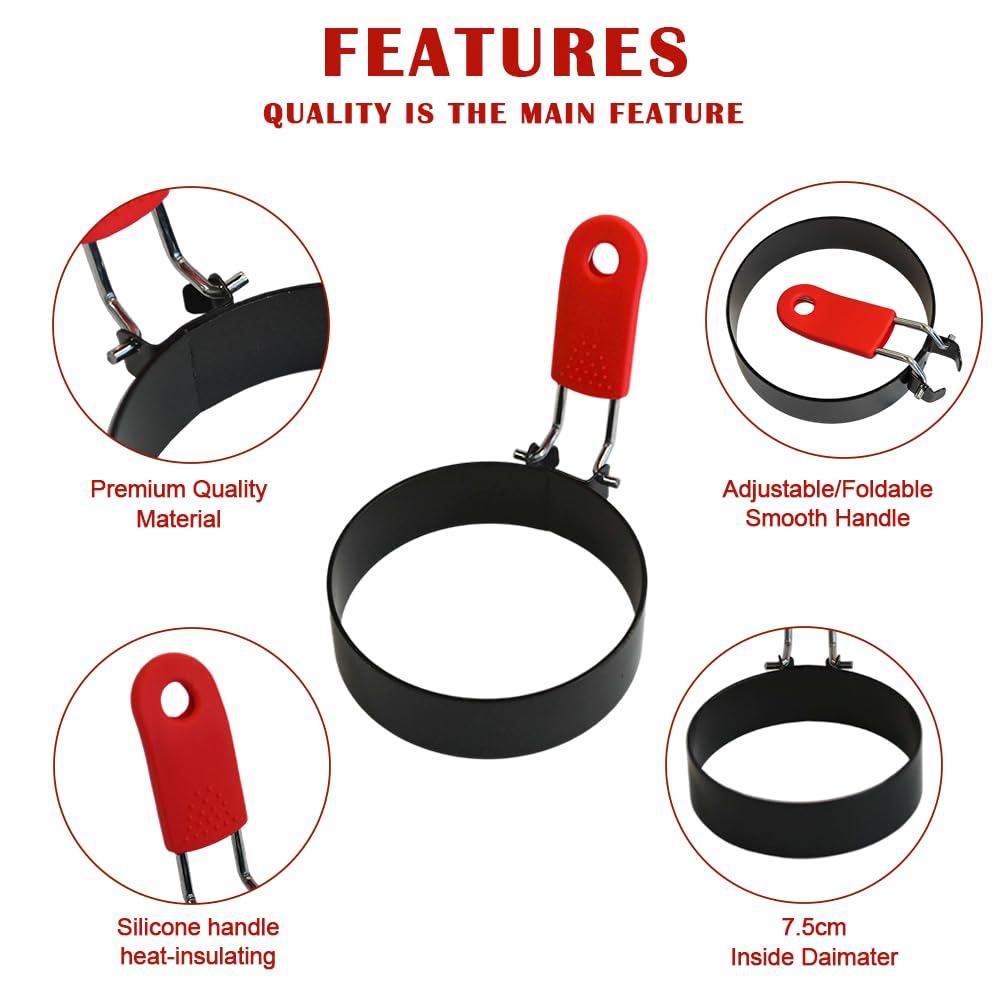 Armo Home 4-Piece Stainless Steel Non-Stick Egg Poacher Rings for Burgers and Breakfast Sandwiches 6