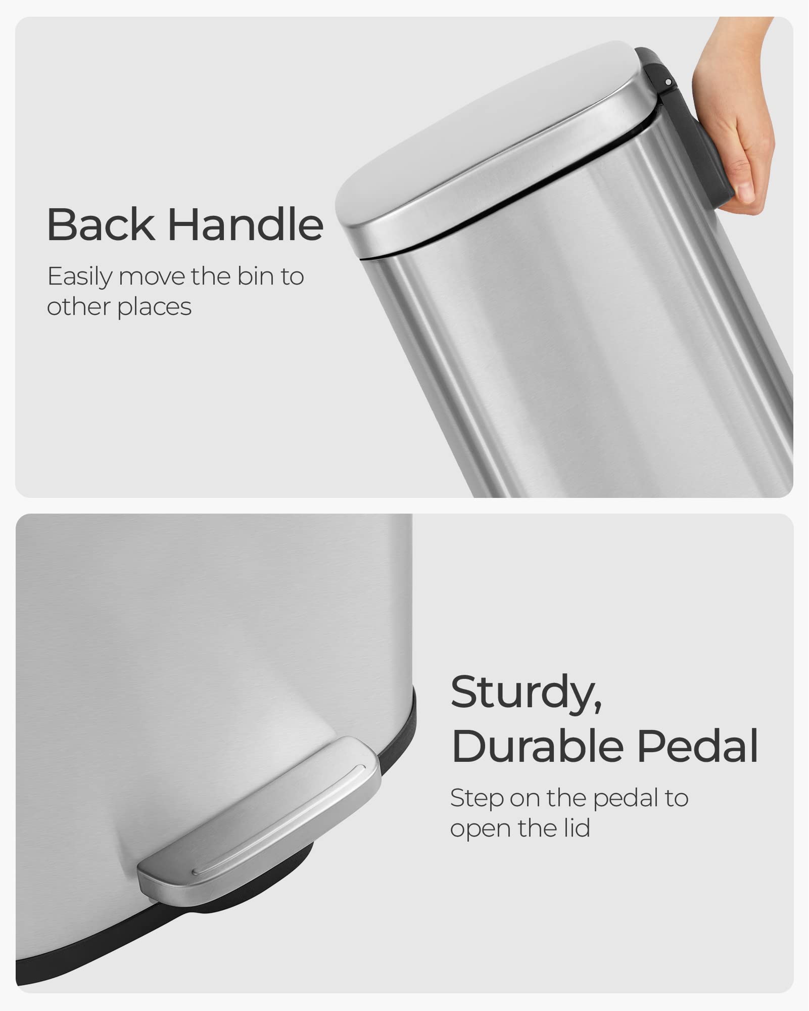 SONGMICS 30L Kitchen Bin - Soft-Close Pedal Bin with Inner Bucket | Steel, Silver LTB03NL 7