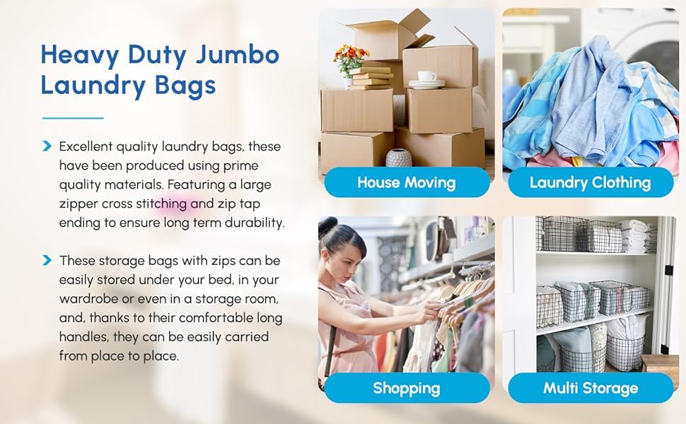 1ABOVE Medium Reusable Laundry Bags - 3 Pack, Waterproof with Handles & Zipper | 57x47x30cm 5