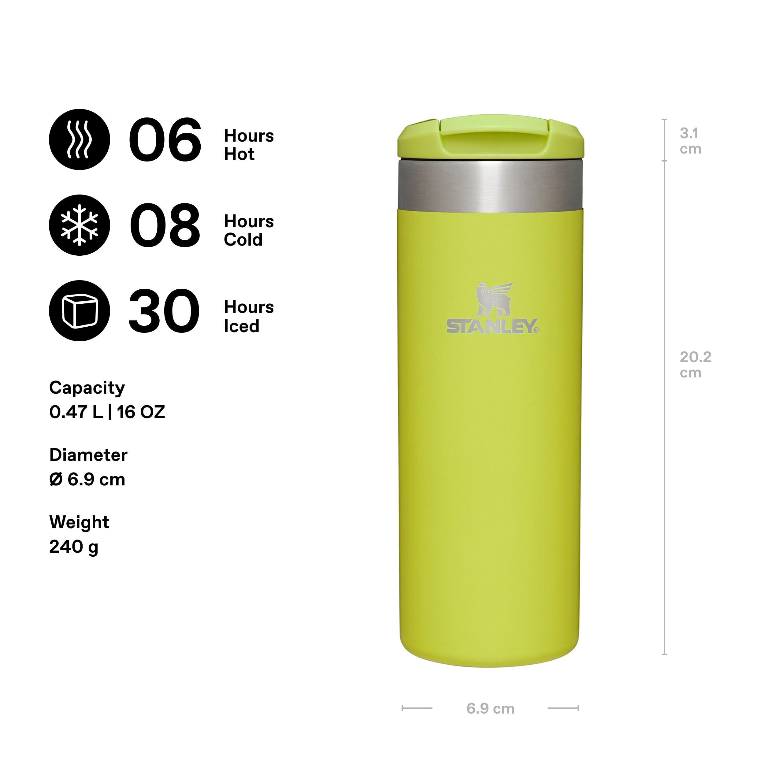 STANLEY Aerolight Transit Travel Mug 0.47L - 6 Hours Hot | 8 Hours Cold | Leakproof | Electric Yellow 2