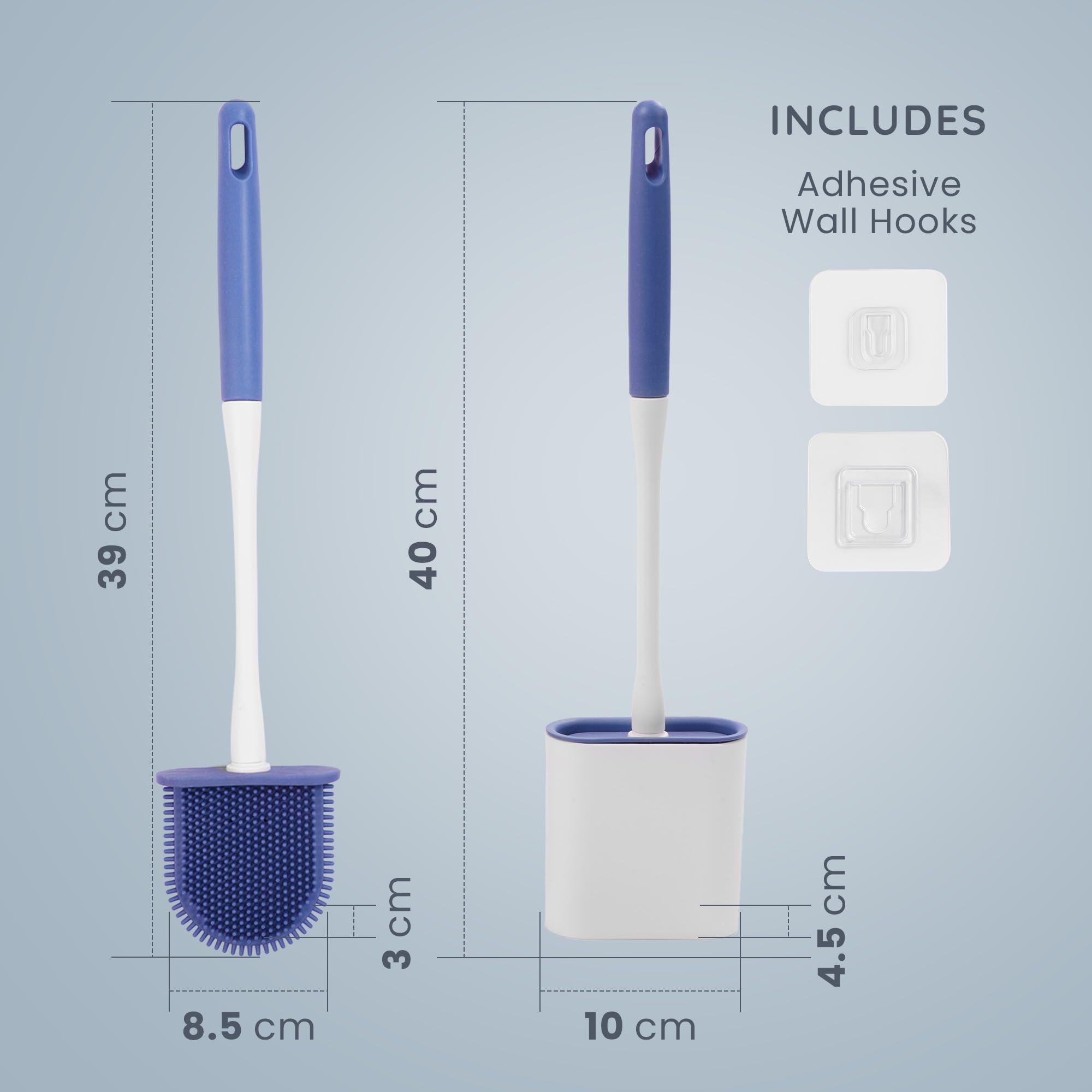 CUQOO Silicone Toilet Brush and Holder Set - Flexible TPR Bristles for Deep Cleaning | Ventilated Holder | White 3