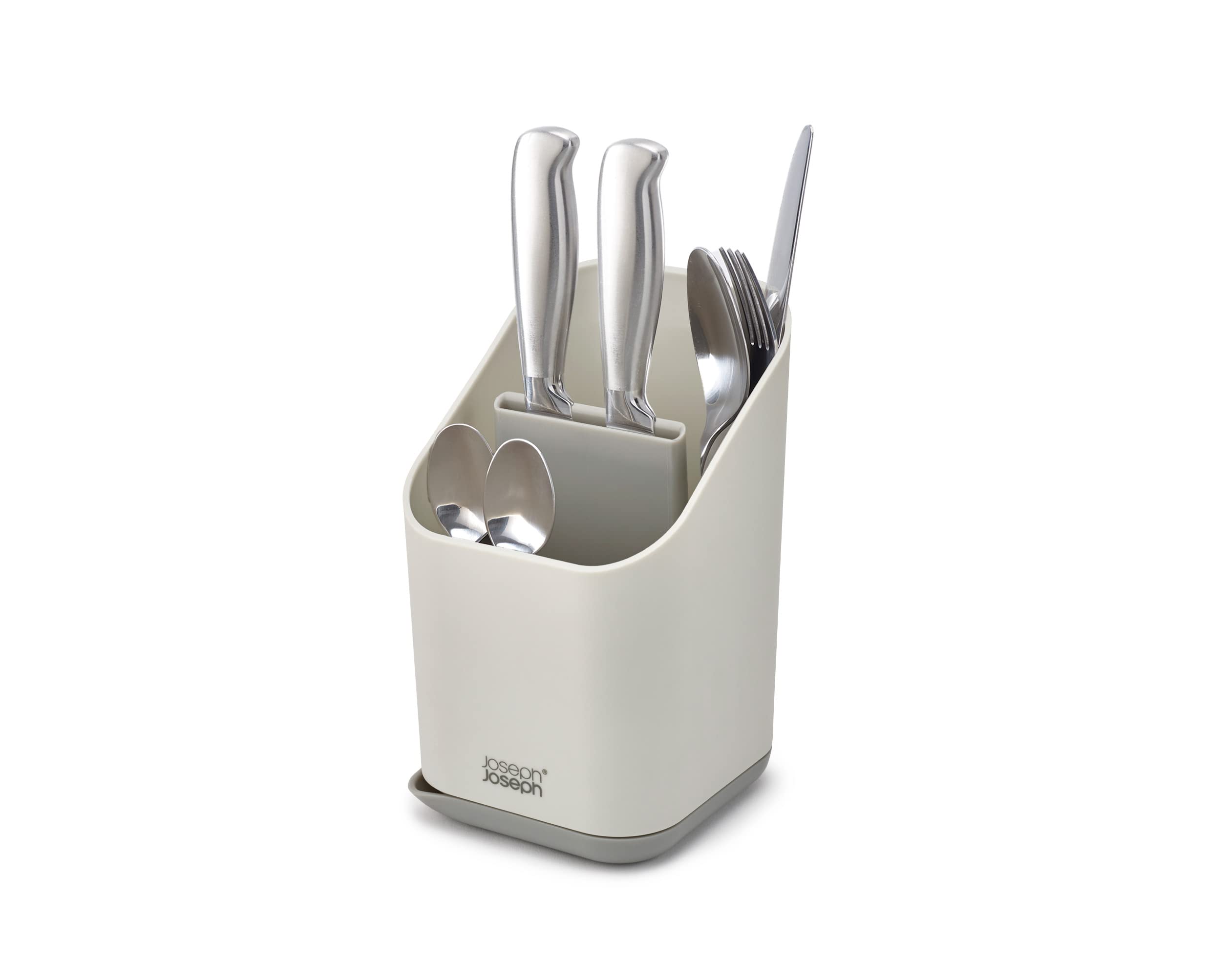 Joseph Joseph Duo Cutlery Drainer with Knife Slot - Grey Plastic | Integrated Pouring Spout 1