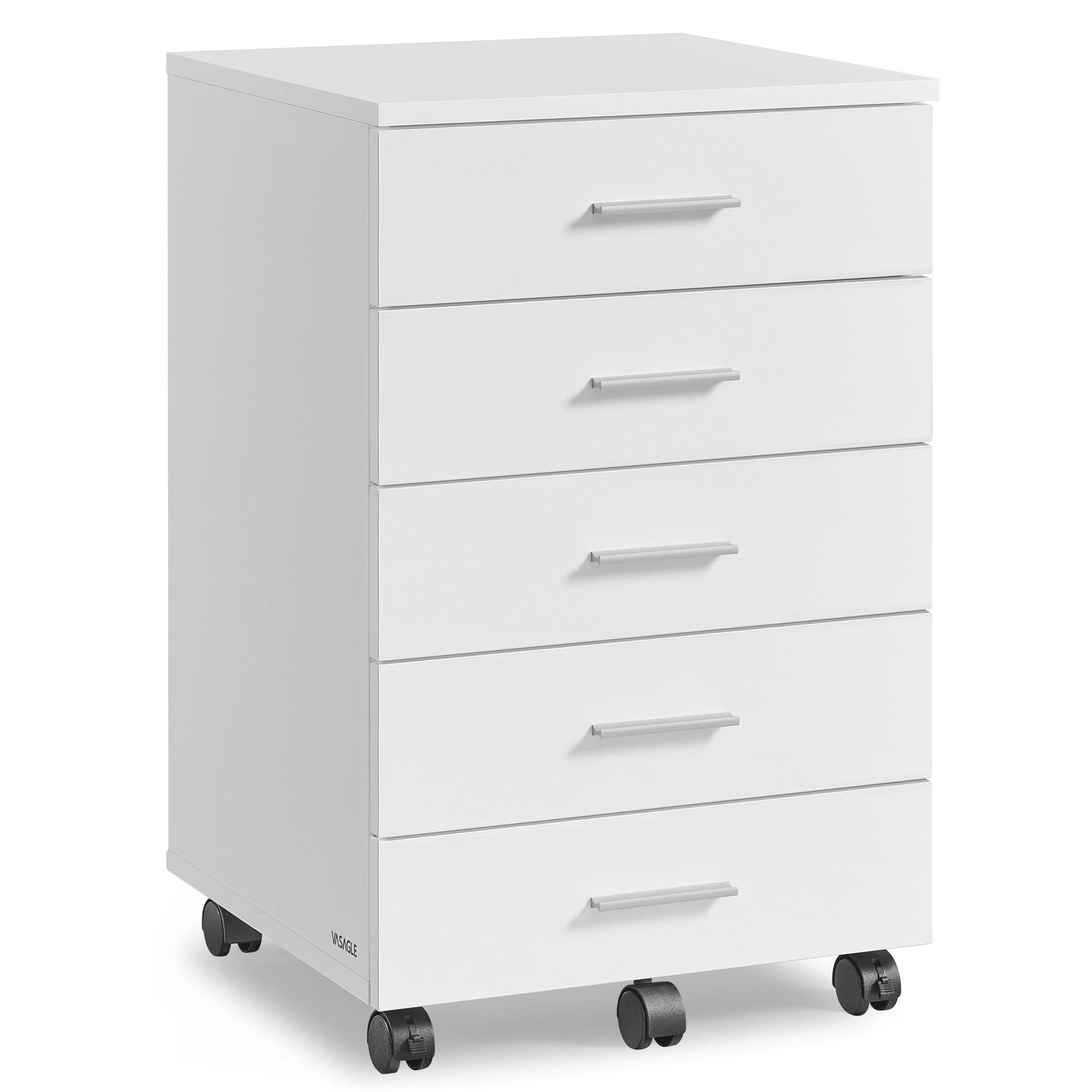 VASAGLE Rolling File Cabinet with 5 Drawers | Lockable Wheels | White Plastic Engineered Wood