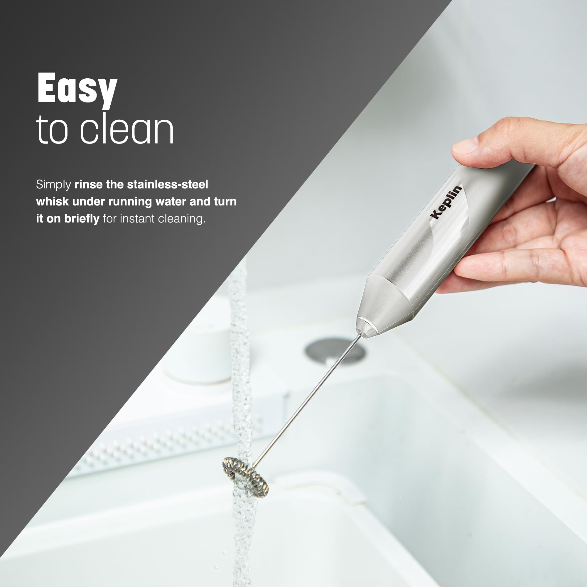 KEPLIN Handheld Milk Frother - Stainless Steel Electric Whisk | Portable | Self-Cleaning 5