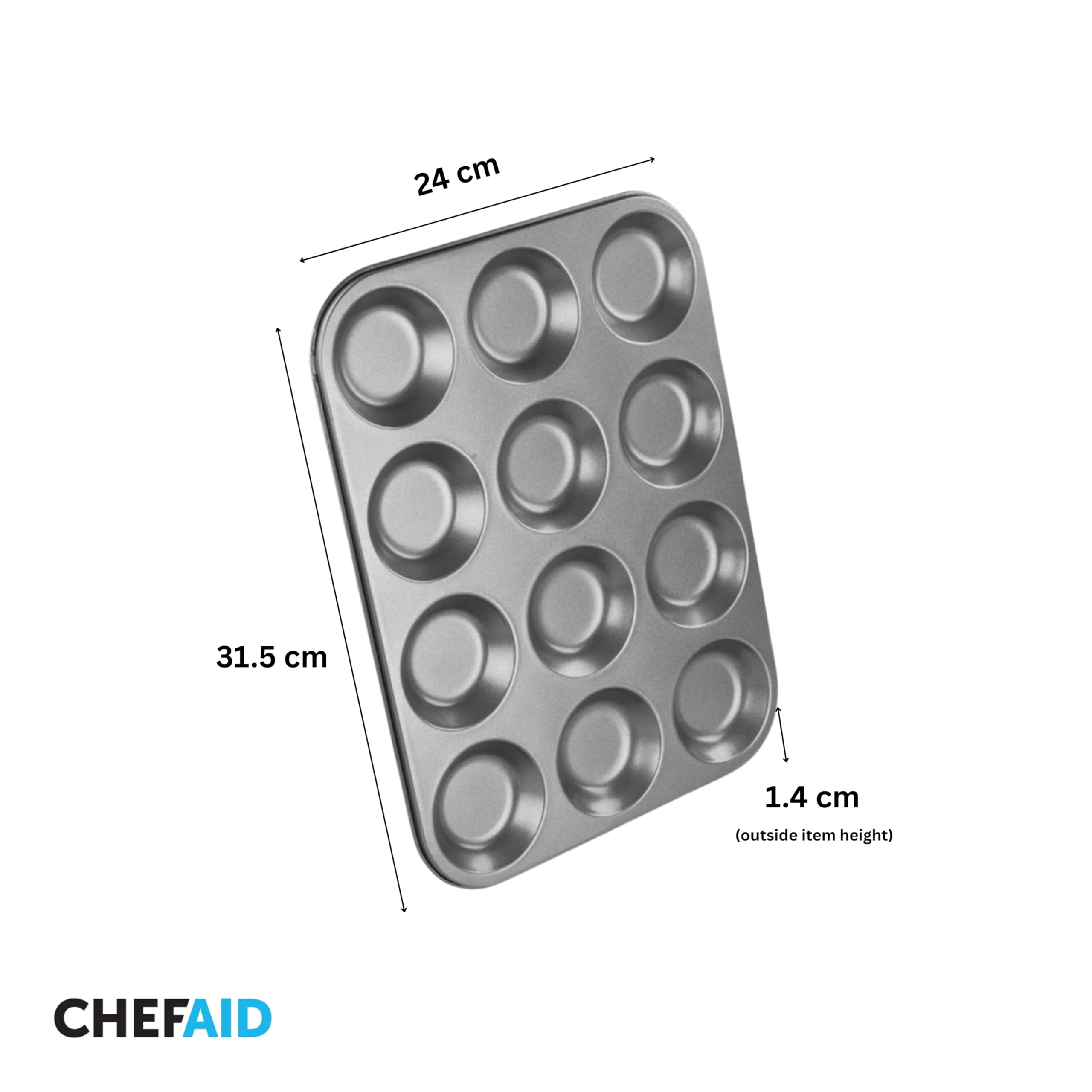 Chef Aid Non-stick 12 Cup Shallow Bun Tin | Carbon Steel | Grey 2