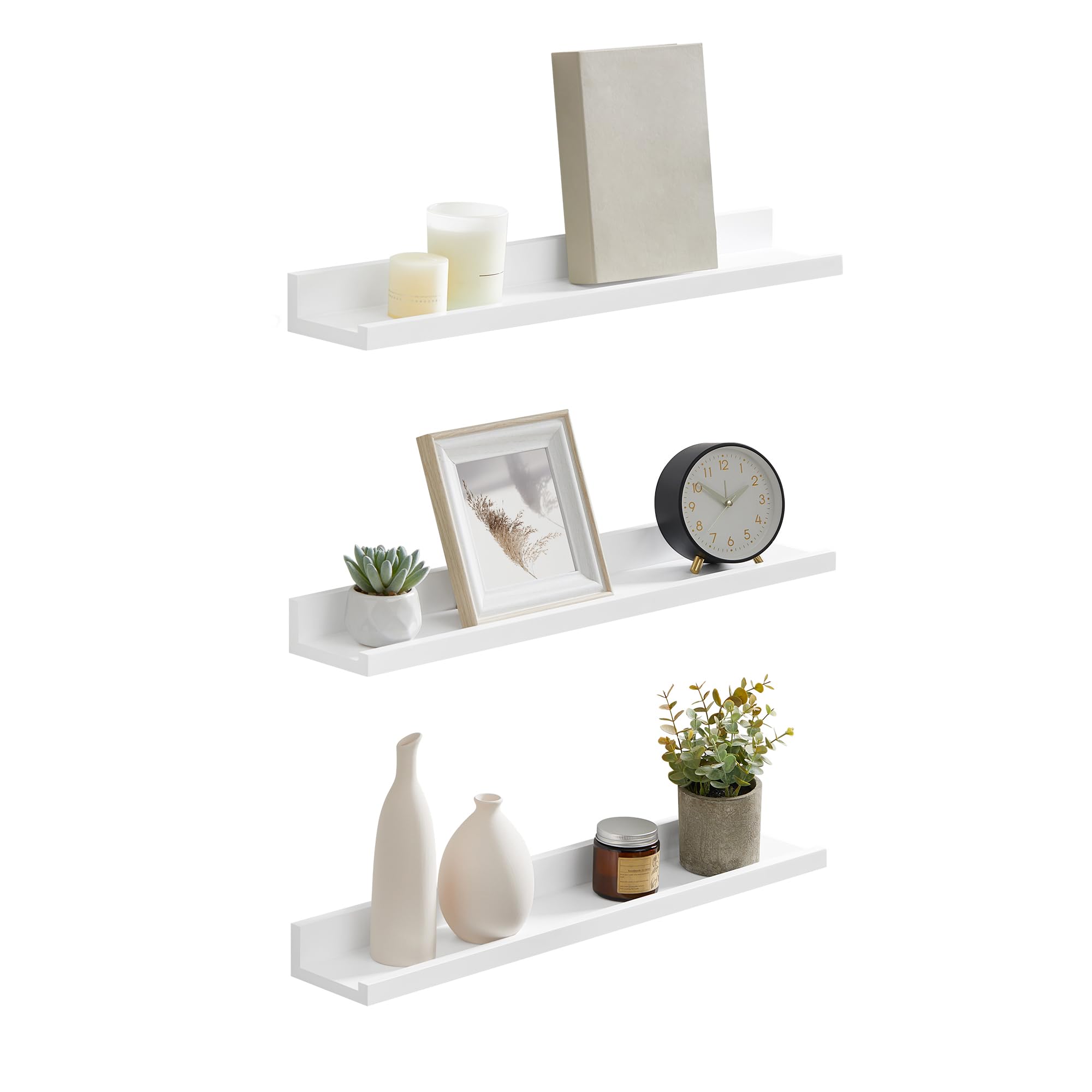 SONGMICS Floating Shelves Set of 2 - High-Gloss White Finish | 80 x 10 cm | MDF 1