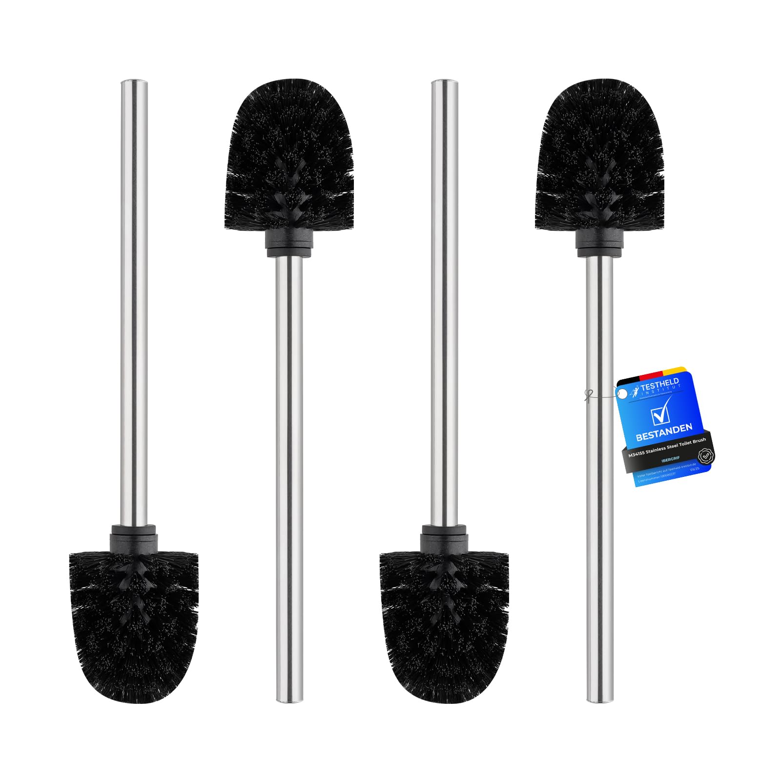 Ibergrif Toilet Brush Replacement Set - 4 Pack Stainless Steel Handles | Black | Long Handle 1