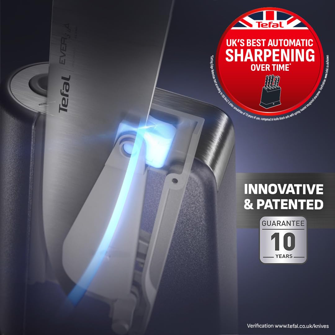 Tefal EverSharp Pro 5-Pc Kitchen Knife Set with Integrated Automatic Sharpener | German Stainless Steel 4