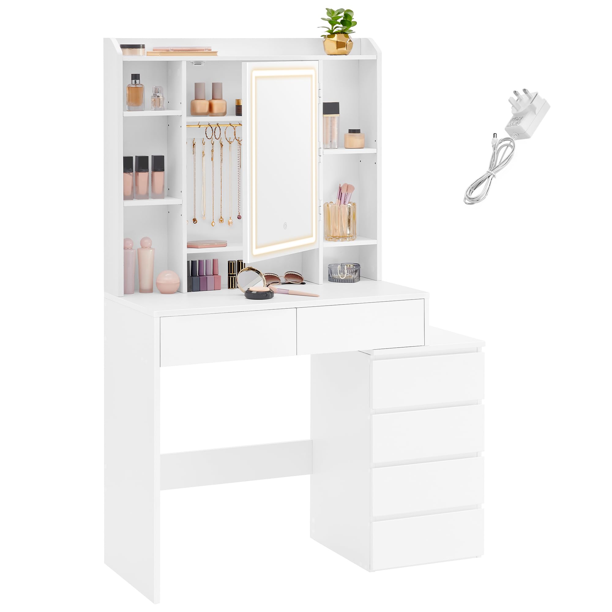VASAGLE KAILYN Collection Dressing Table with LED Lights | Cloud White | 97.5D cm 1
