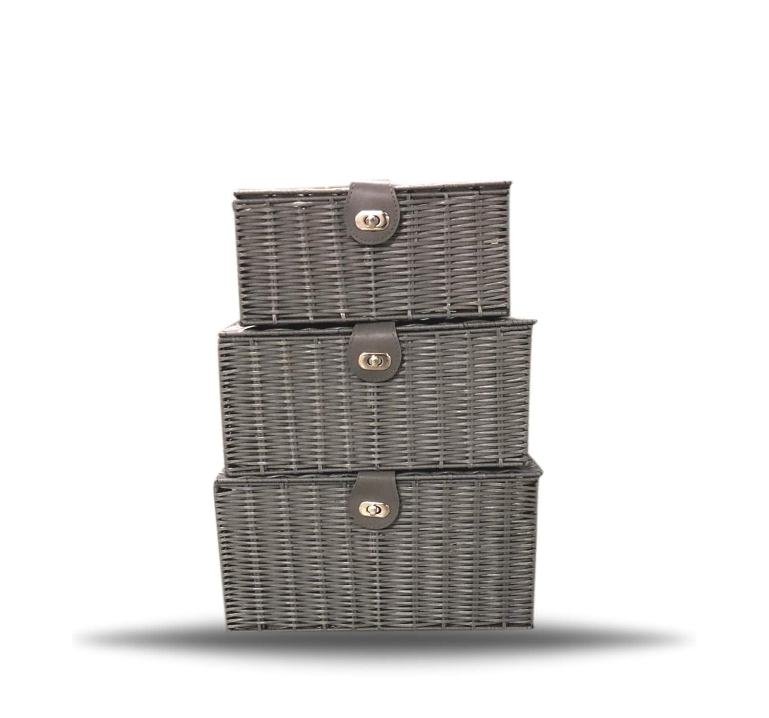 ARPAN Set of 3 Resin Woven Storage Boxes with Lid & Lock | Grey | L, M, S 4