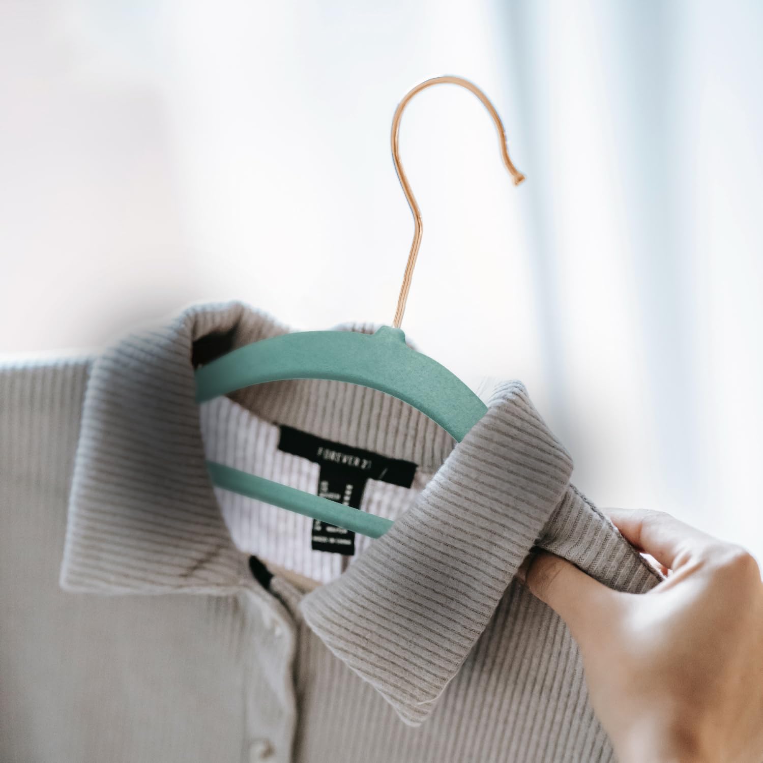 KEPLIN Velvet Non-Slip Hangers - 20 Pack with Tie Bar & 360° Swivel Hooks | Mint Green 7