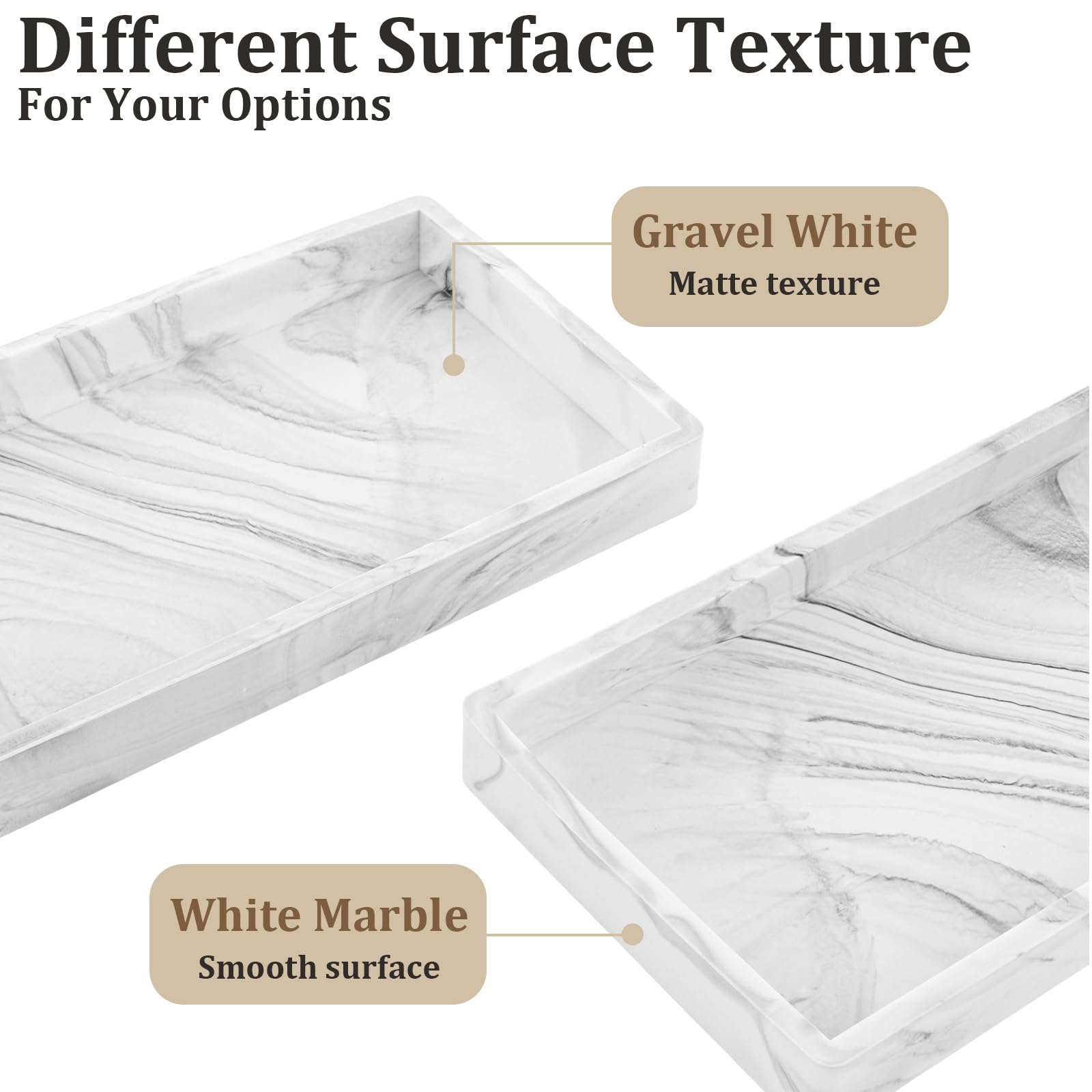 ASelected 3 Piece Decorative Resin Cosmetic Tray - Marble Pattern Vanity Organizer | 7.87" x 3.93" 3