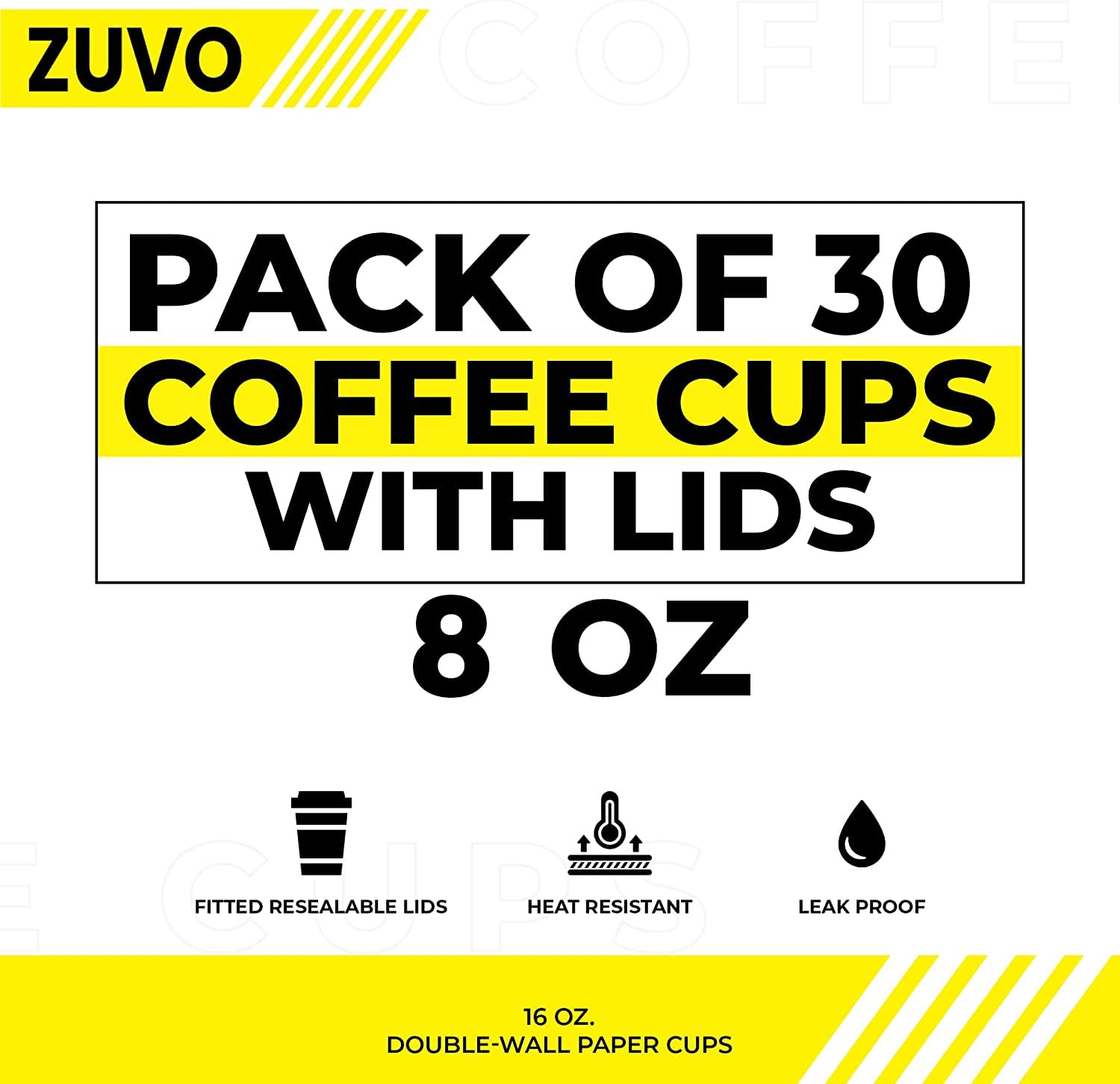 Zuvo Ripple Takeaway Paper Coffee Cups with Lids - Triple-Wall Insulation | 8 OZ | 30 Count 8