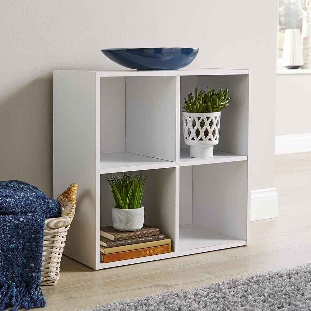 Home Source 4 Cube Storage Bookcase - White Wood Display Unit | 60cm Width 4