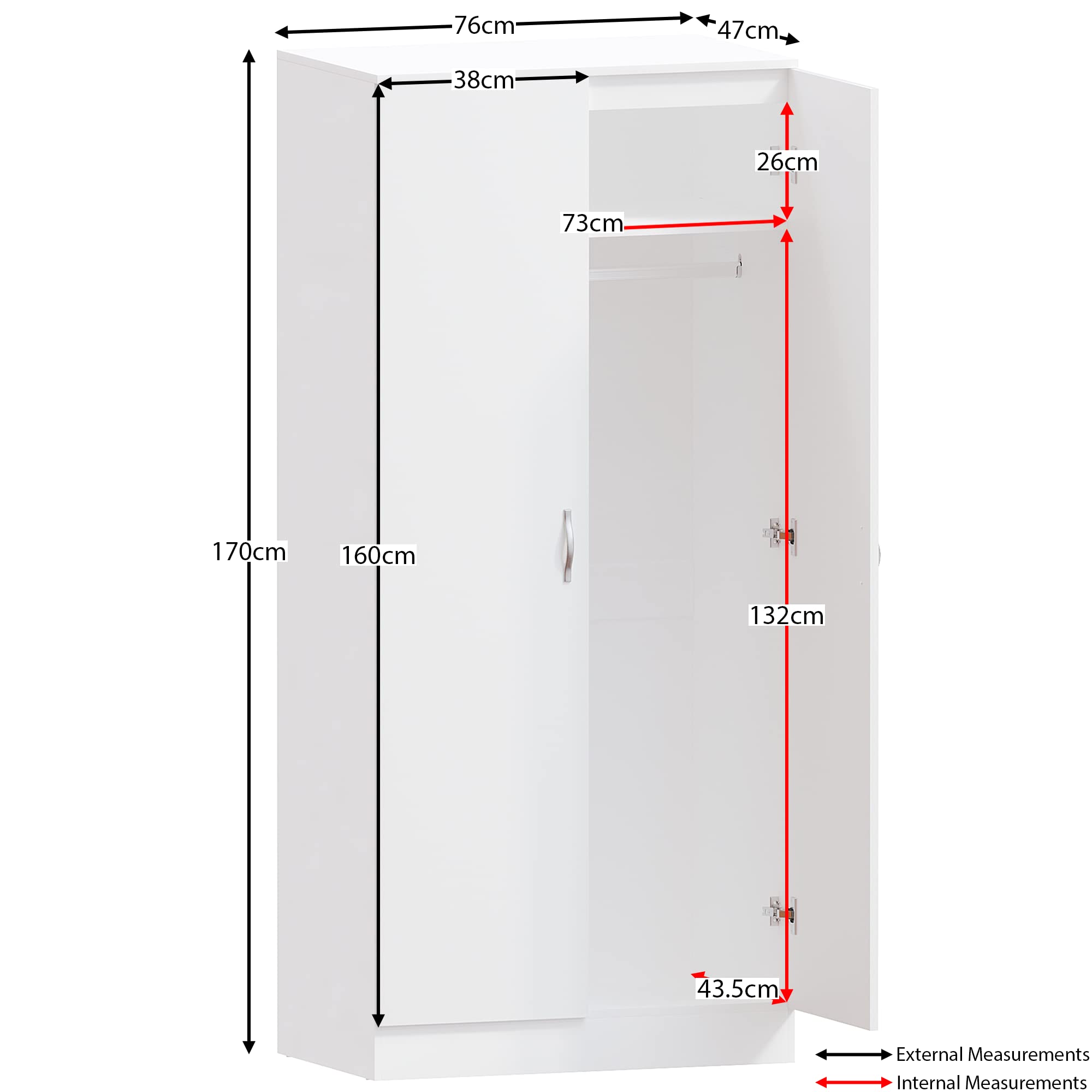 Vida Designs Riano 2 Door Wardrobe - Sturdy MDF/Chipboard Construction | H170 x W76 cm 3