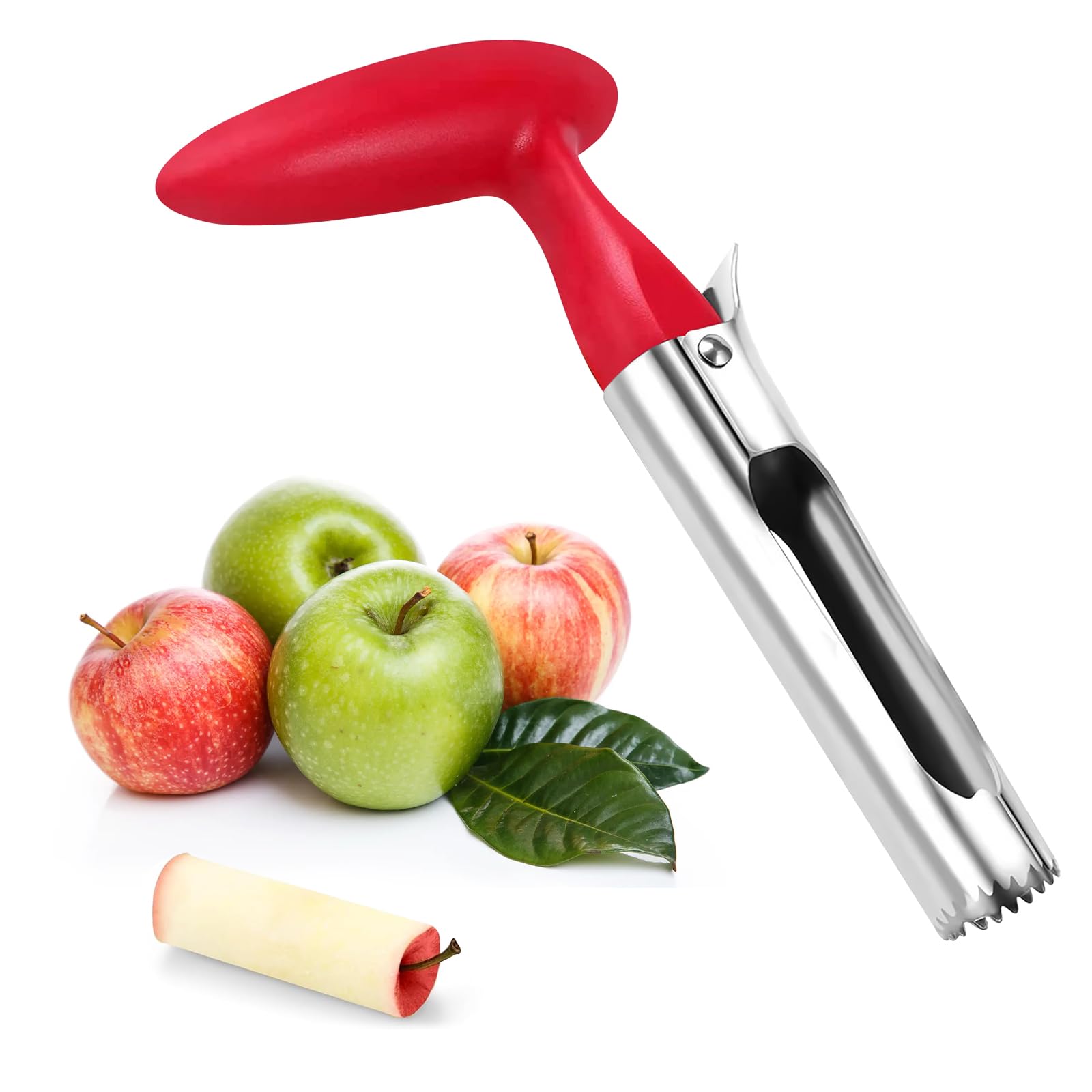 Lafefe Apple Corer with Serrated Stainless Steel Blade and Red ABS Handle