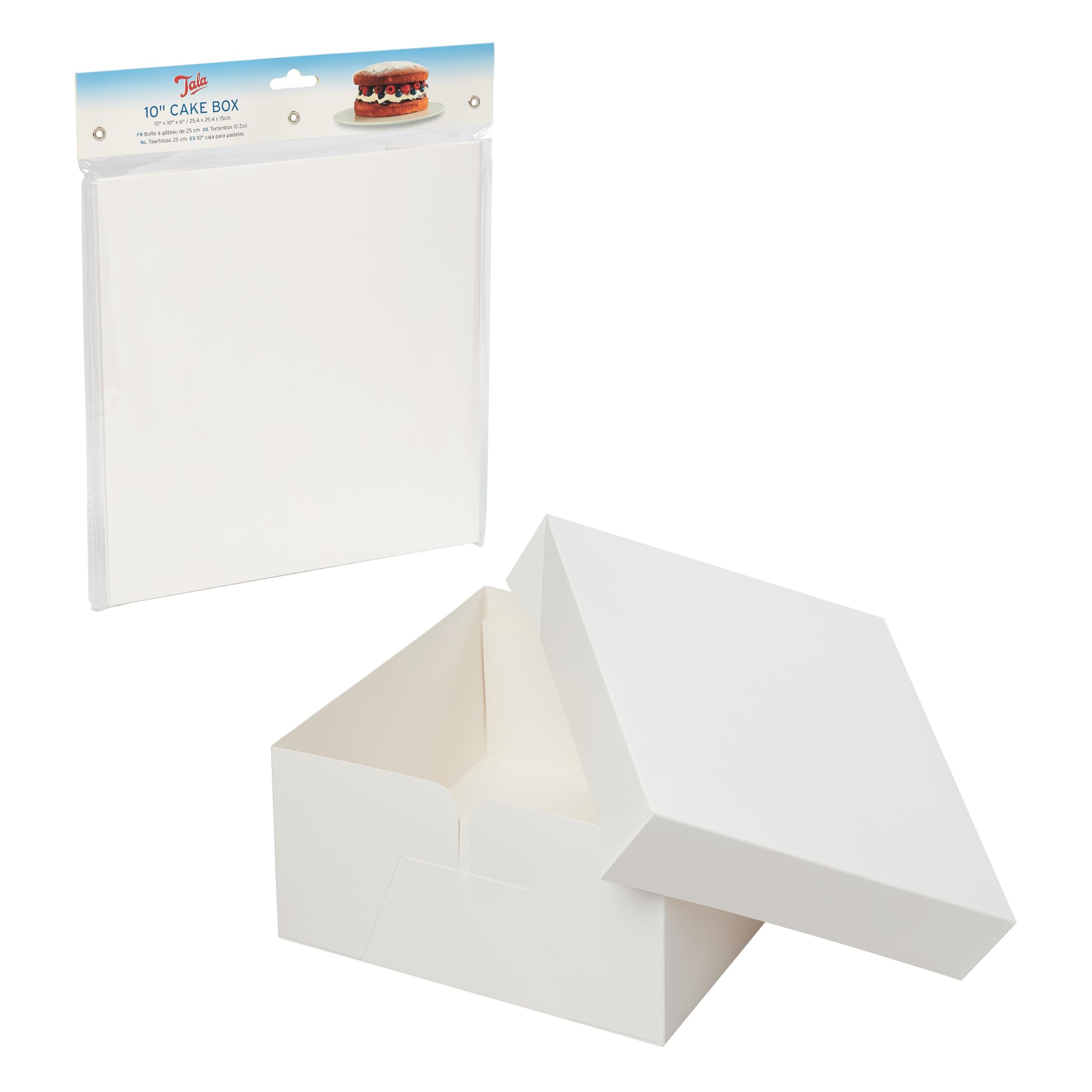Tala White Cardboard Cake Box - 10 x 10 x 6 Inch | Sturdy Storage & Transport for Cakes and Pastries 6