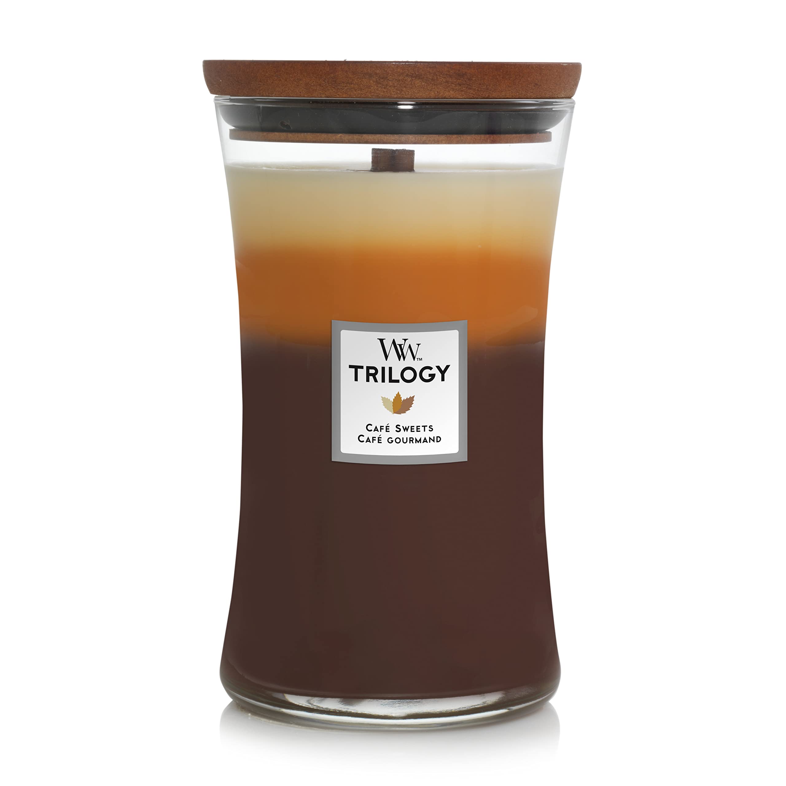 Woodwick Large Hourglass Trilogy Scented Candle - Café Sweets | Crackling Wooden Wick | 130 Hr Burn