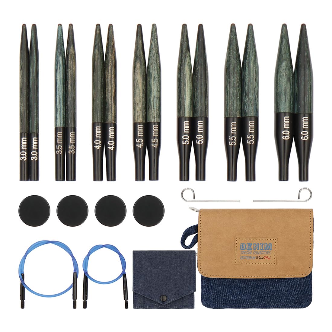 KnitPro Interchangeable Needle Set Mini Wood Indigo - 5cm Tips | Sizes 3.00mm-6.00mm | 15 Pieces 1