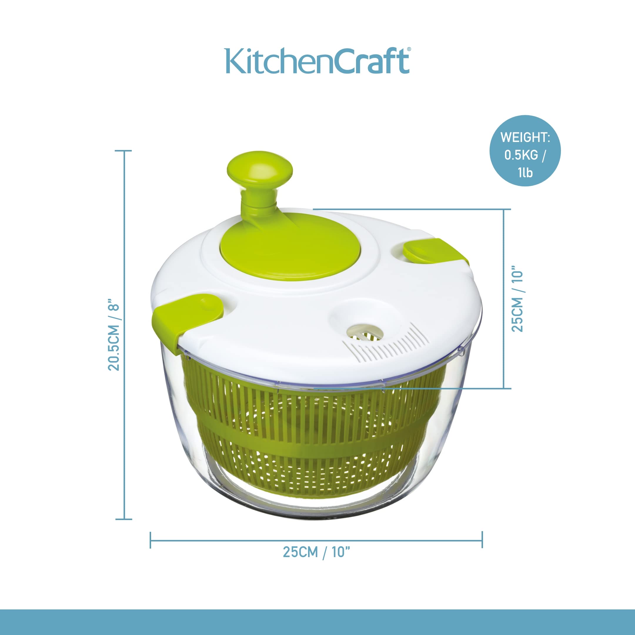 KitchenCraft Deluxe Salad Spinner and Dresser - Large Size, BPA Free Plastic, White/Green 3