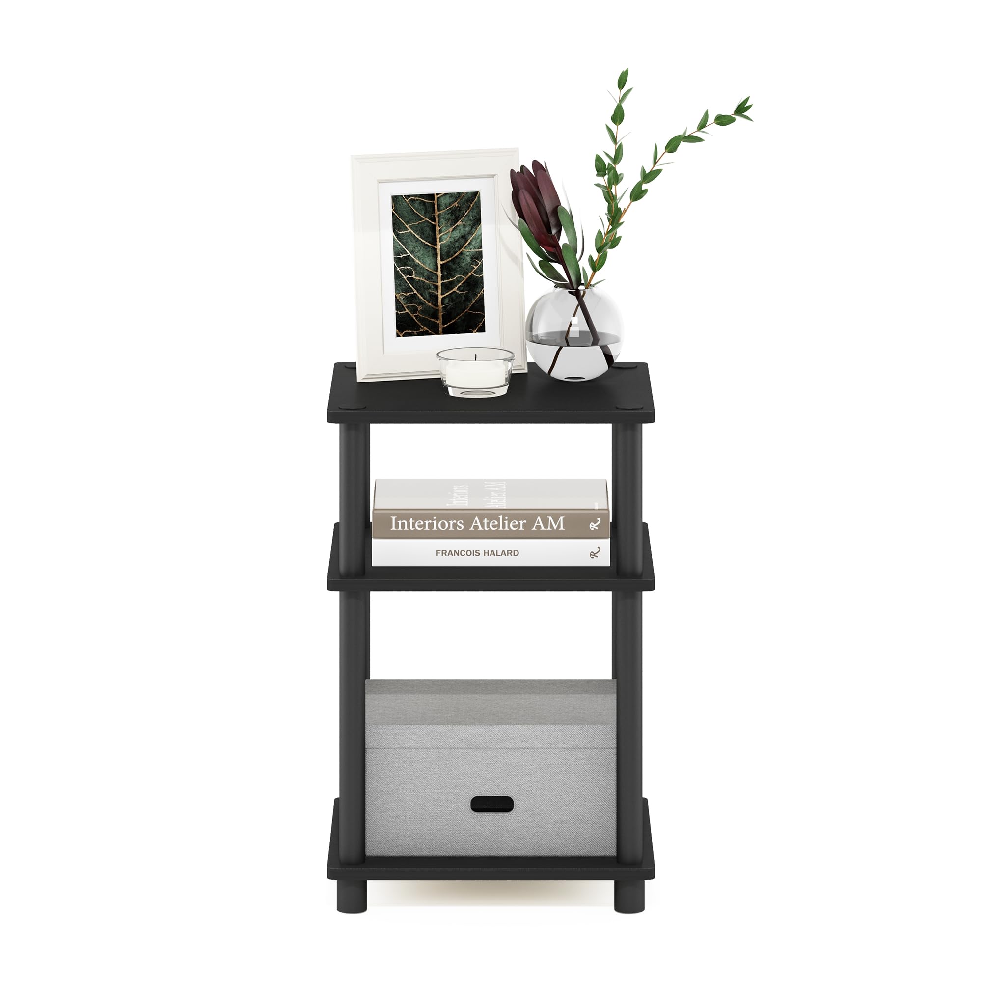 Furinno JUST Side Table - 3-Tier End Table | Americano/Black | 29.2cm W 6