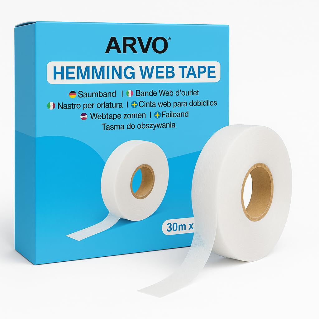 ARVO Iron On Hemming Tape - 30m Long, 2cm Wide No-Sew Fabric Fix for Trousers & Curtains