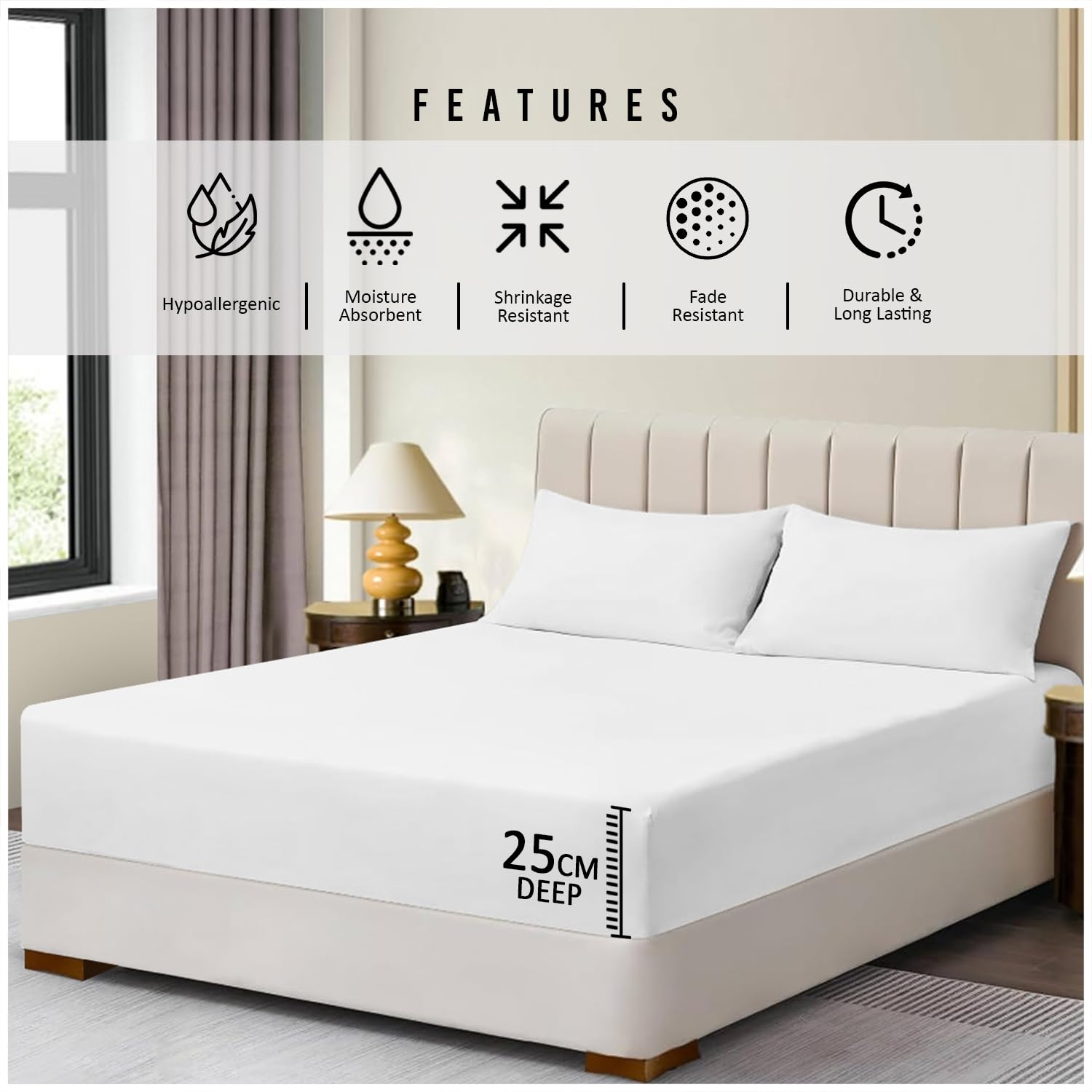 Super Dreamer White Polyester Fitted Sheet - Single Bed (91 x 190cm) | 10-Inch Depth 4