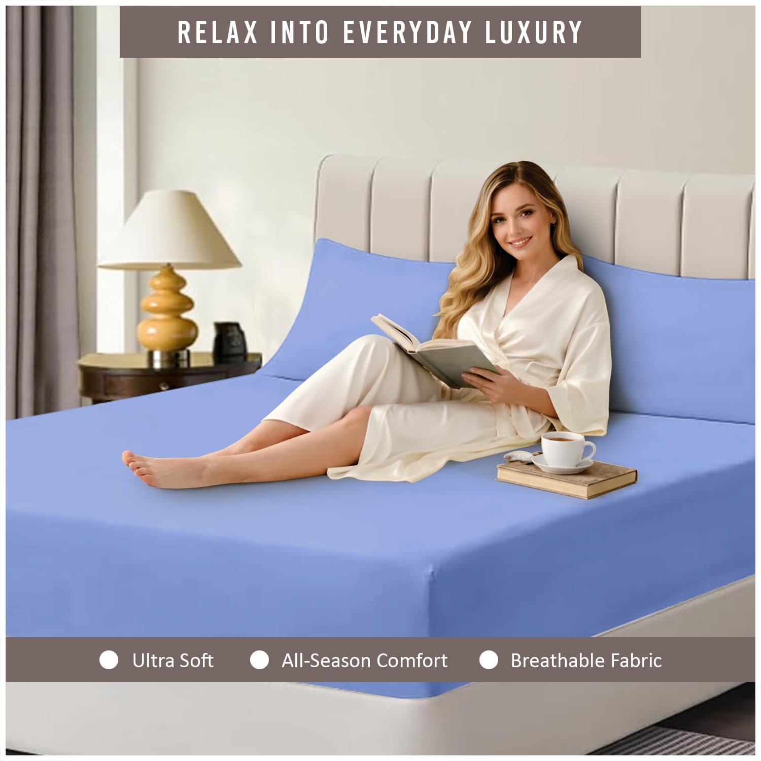 Super Dreamer Microfiber Fitted Sheet - Double (137x193 cm) | 100% Polyester | Sky Blue 2