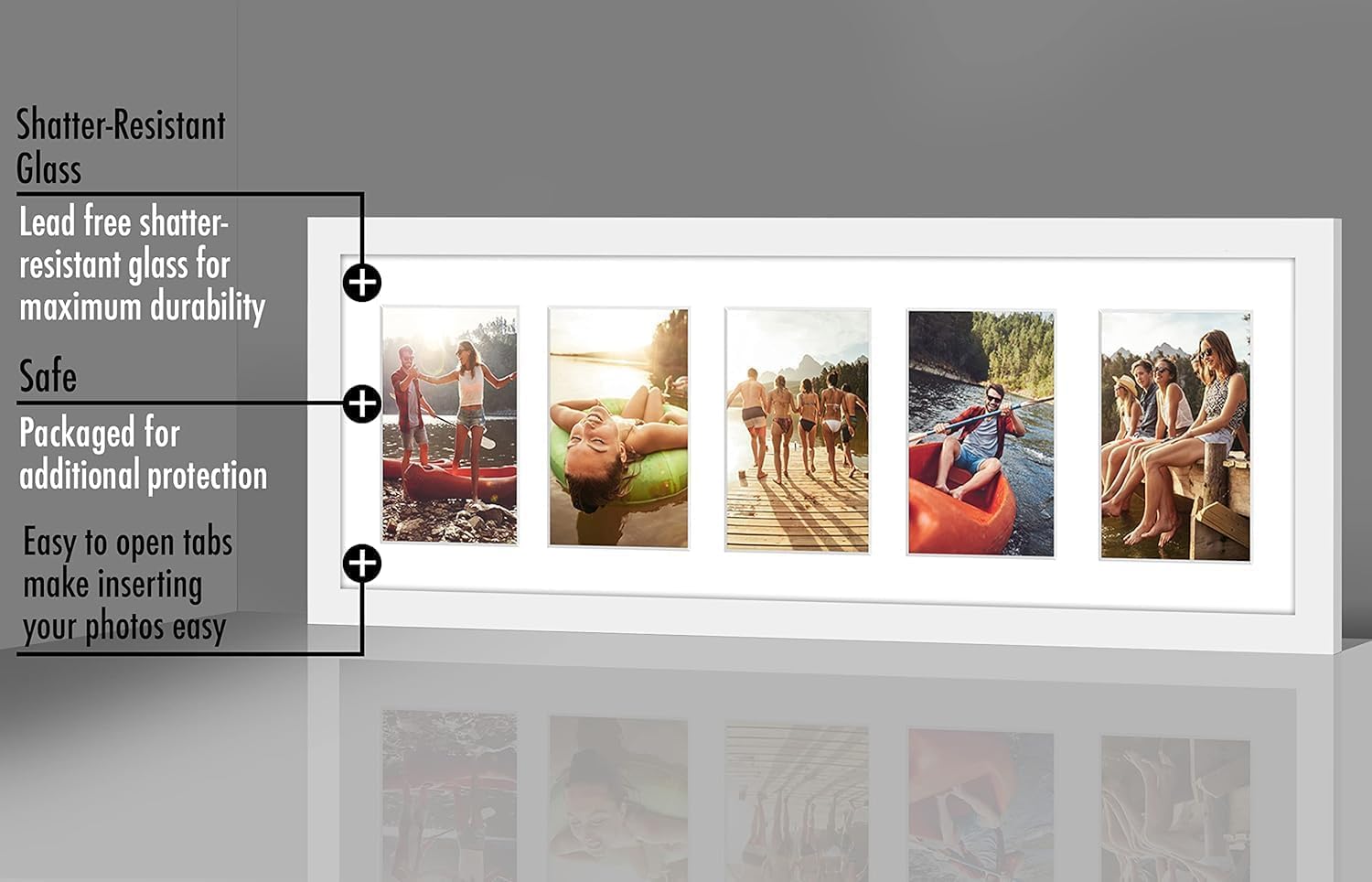 Americanflat 8x24 Collage Photo Frame White | Fits Five 4x6 or One 8x24 Photo | Shatter-Resistant Glass 5