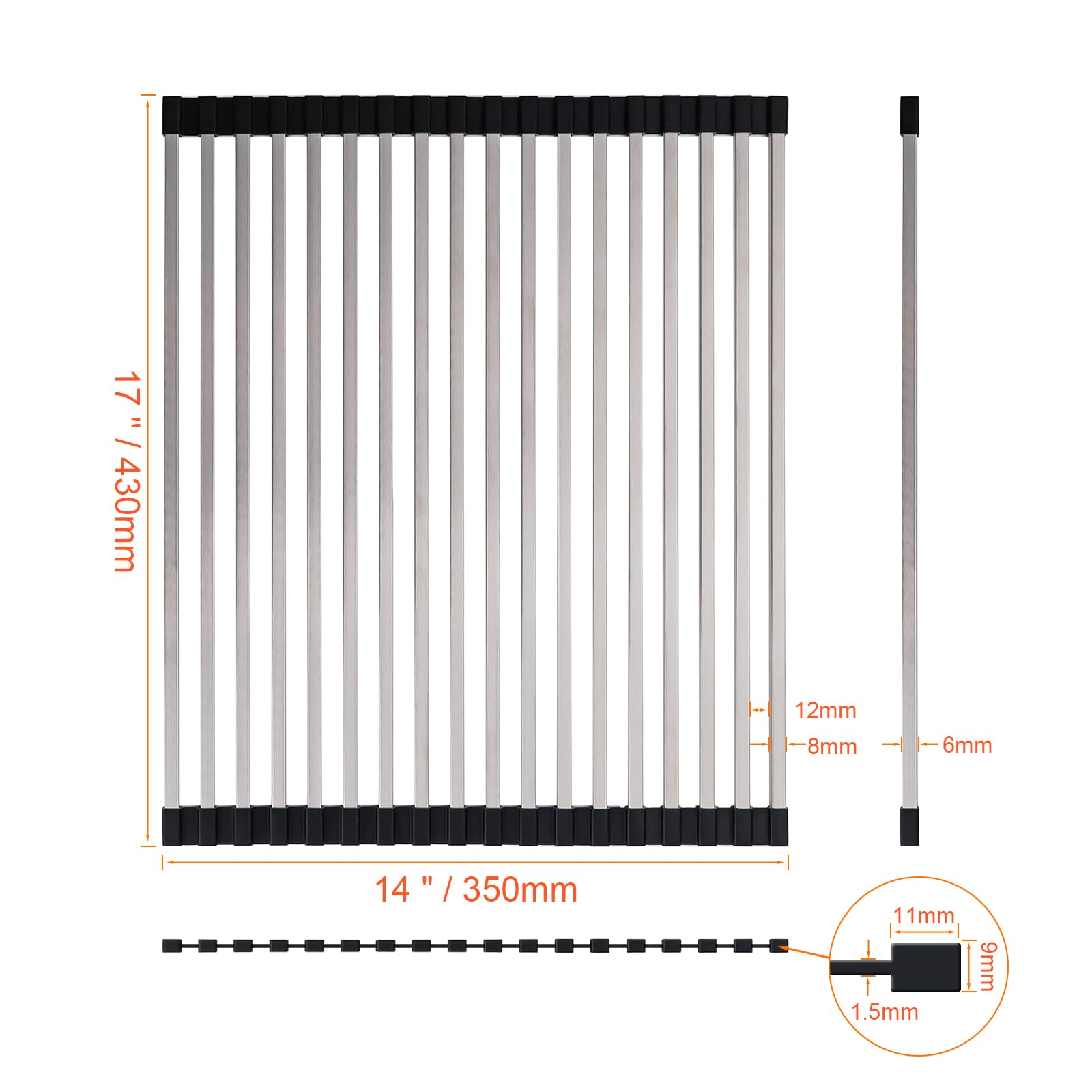 Ibergrif M34400 Roll Up Dish Drying Rack | 304 Stainless Steel & Silicone | 43x35cm 2