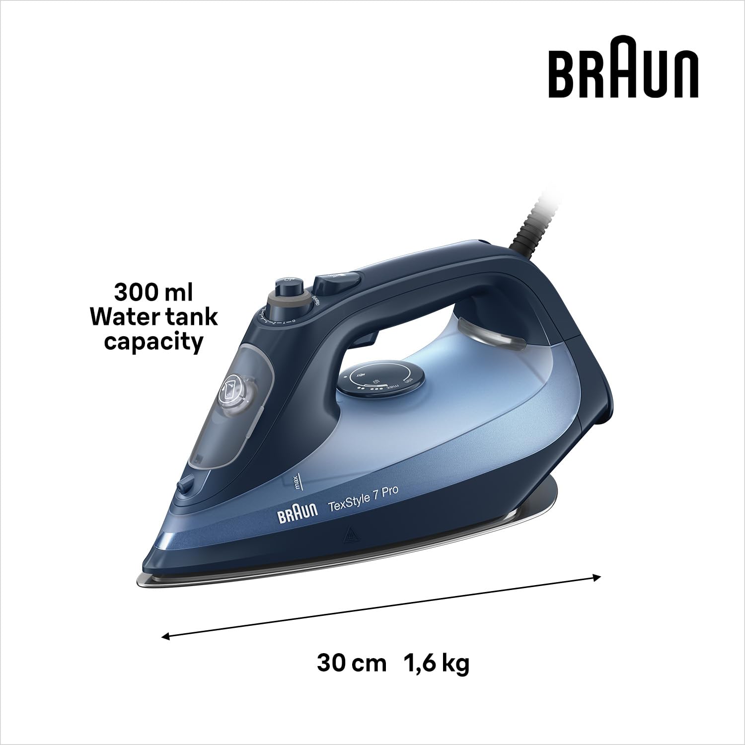 Braun TexStyle 7 Pro Steam Iron - FreeGlide 3D EloxalPlus Soleplate | 225 g/min Steam Shot | 300ml Tank 3