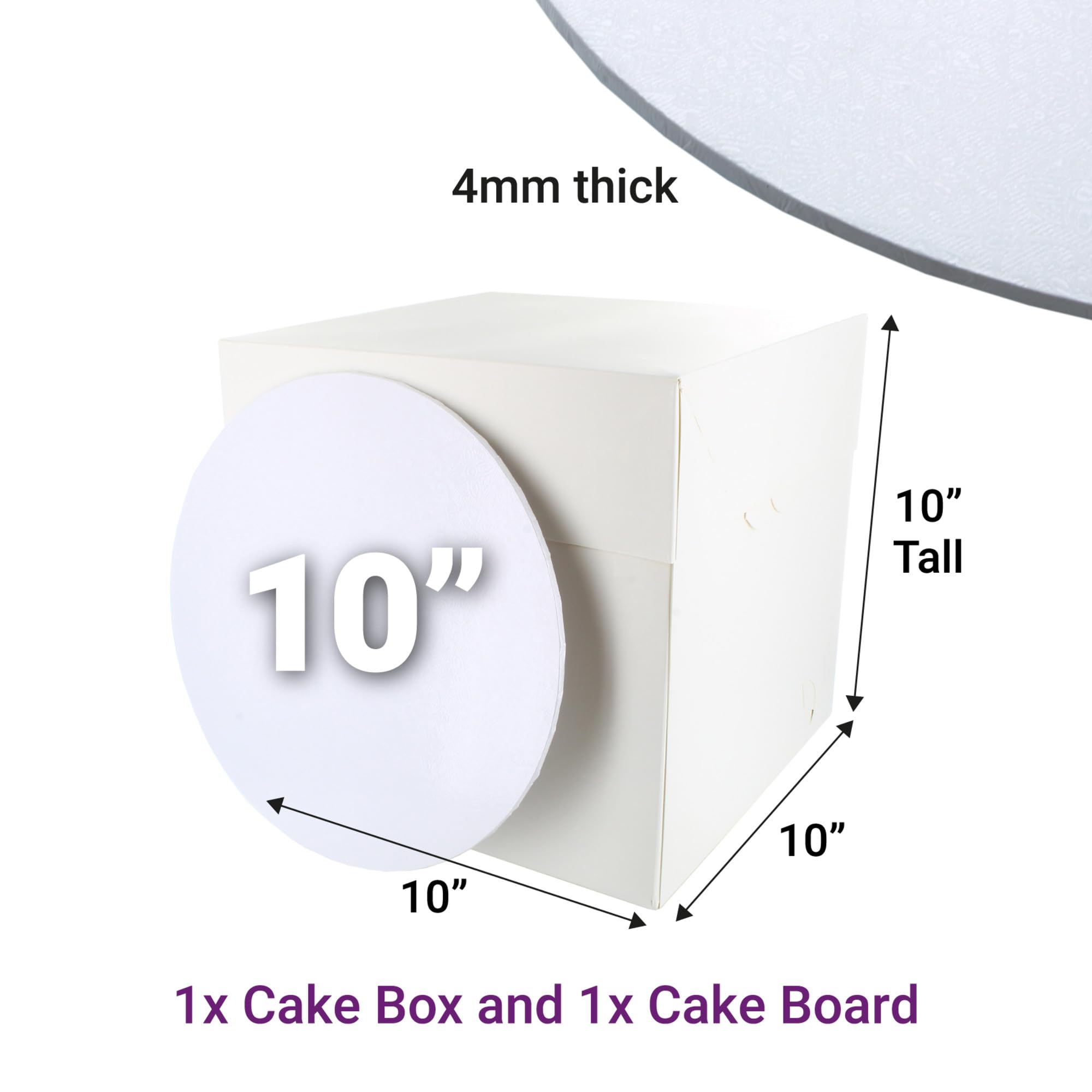 Culpitt Tall Cake Box & White Board Set | 10x10x10 Inch Square for Tiered Cakes | Premium Masonite Board Included 3