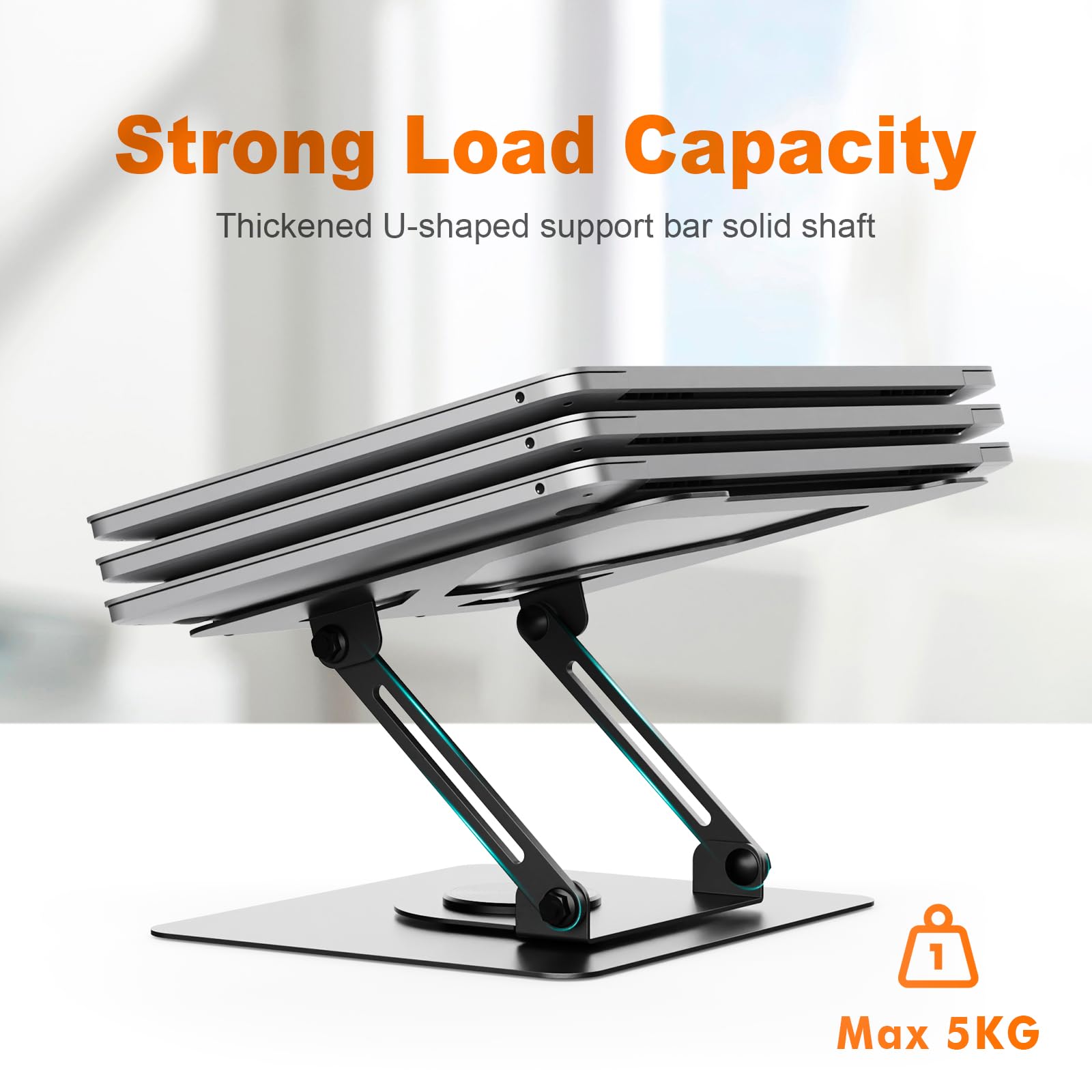 GRIFEMA Laptop Stand for Desk - 360° Swivel, Adjustable Height & Angle, Ventilated, Black 7