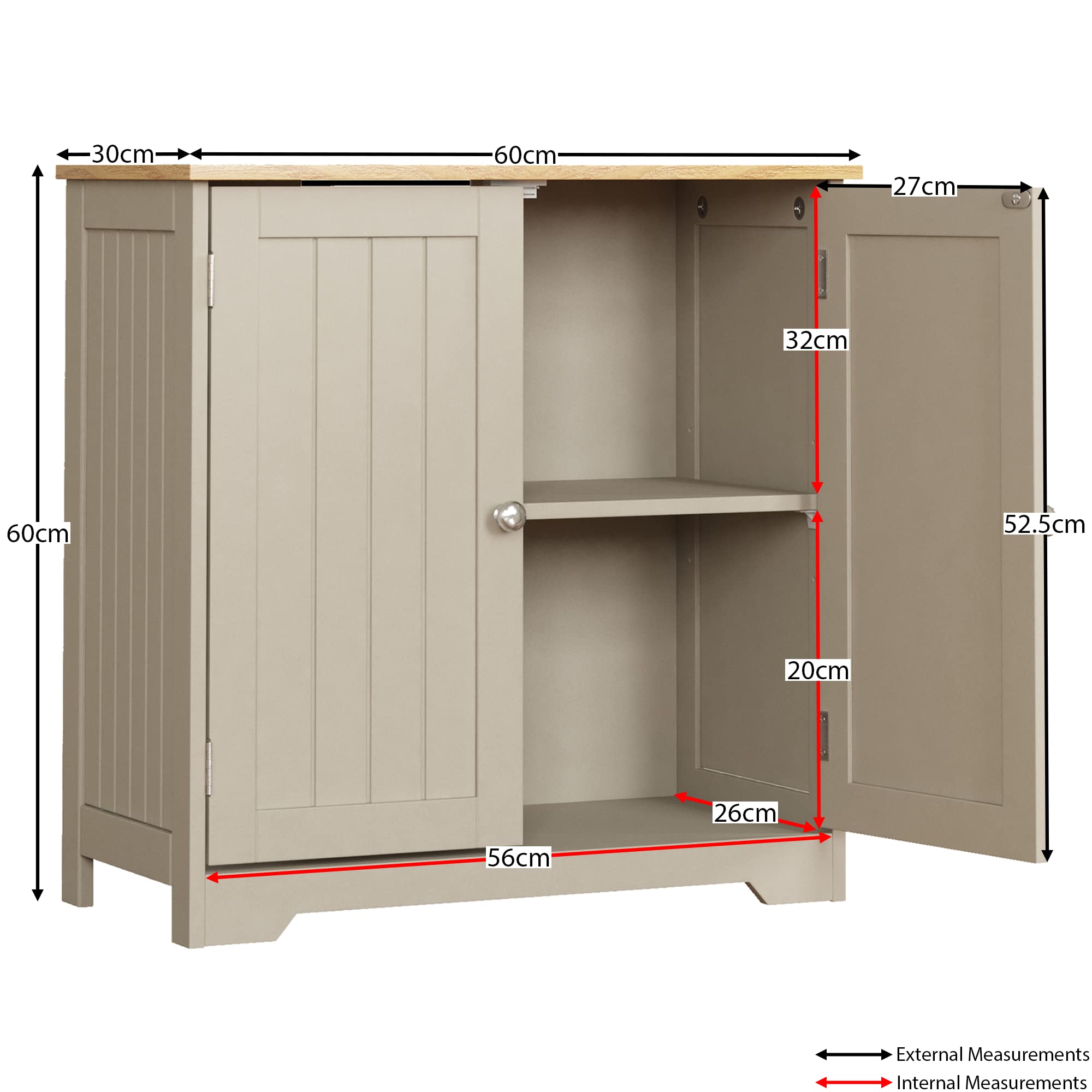 Bath Vida Priano Under Sink Cabinet - Grey & Oak Finish | 60x60x30 cm | Freestanding