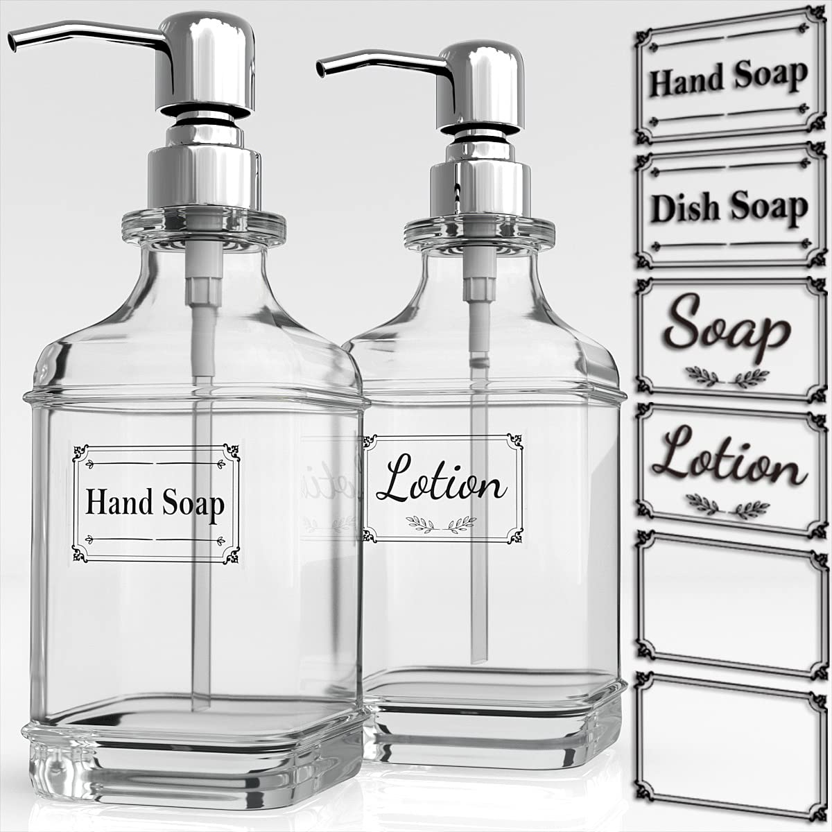 GLADPURE Soap Dispenser - 2 Pack, 18 Oz Thick Glass with Stainless Steel Pump | Antique Design 1