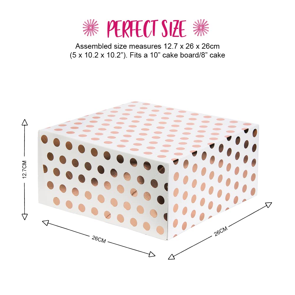 Anniversary House 10-Inch Cake Box - Rose Gold Polka Dot Foil Print | Sturdy Paper Construction 3