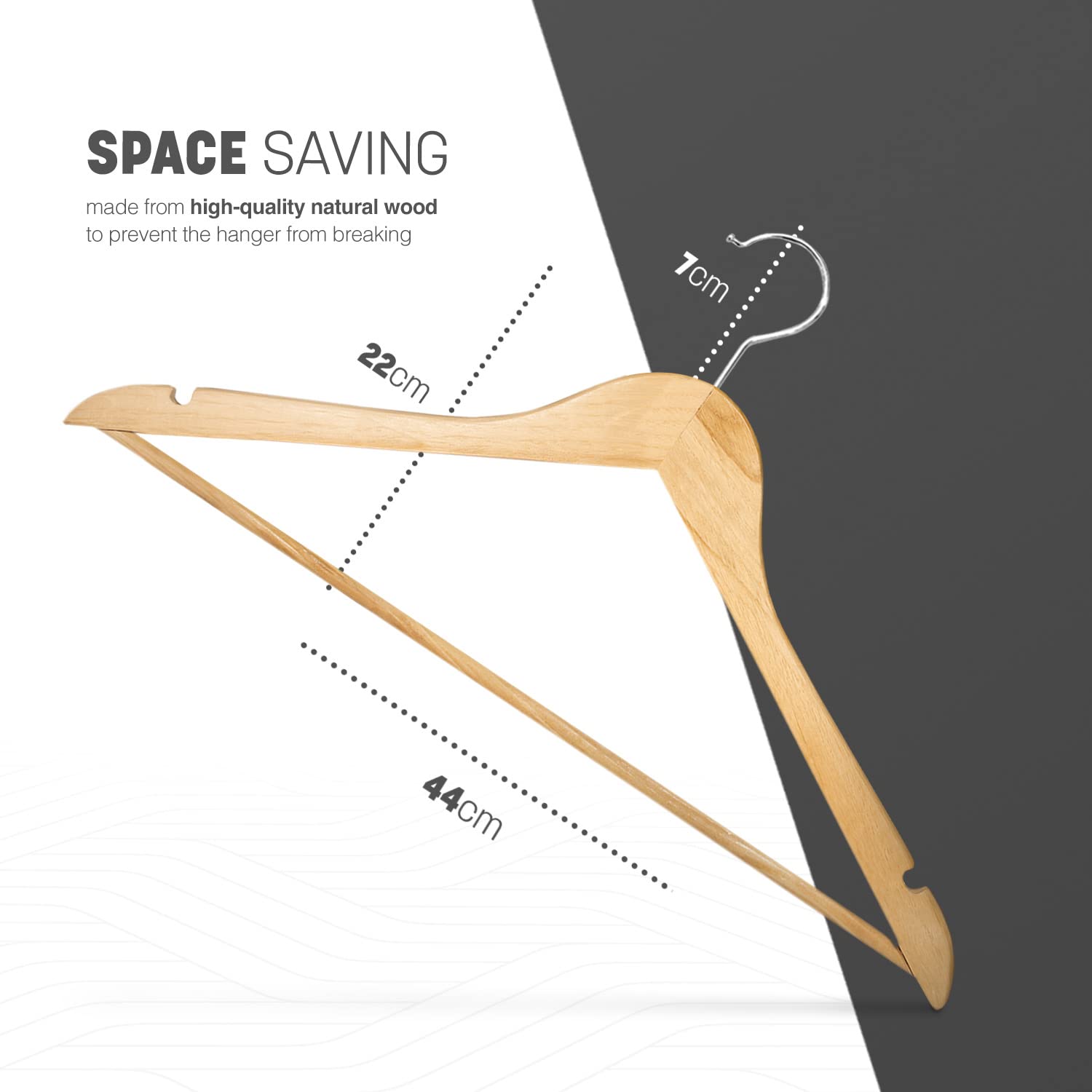 KEPLIN Strong Walnut Wood Coat Hangers - 360° Rotatable Hook, Contoured Shoulder | 20 Pack
