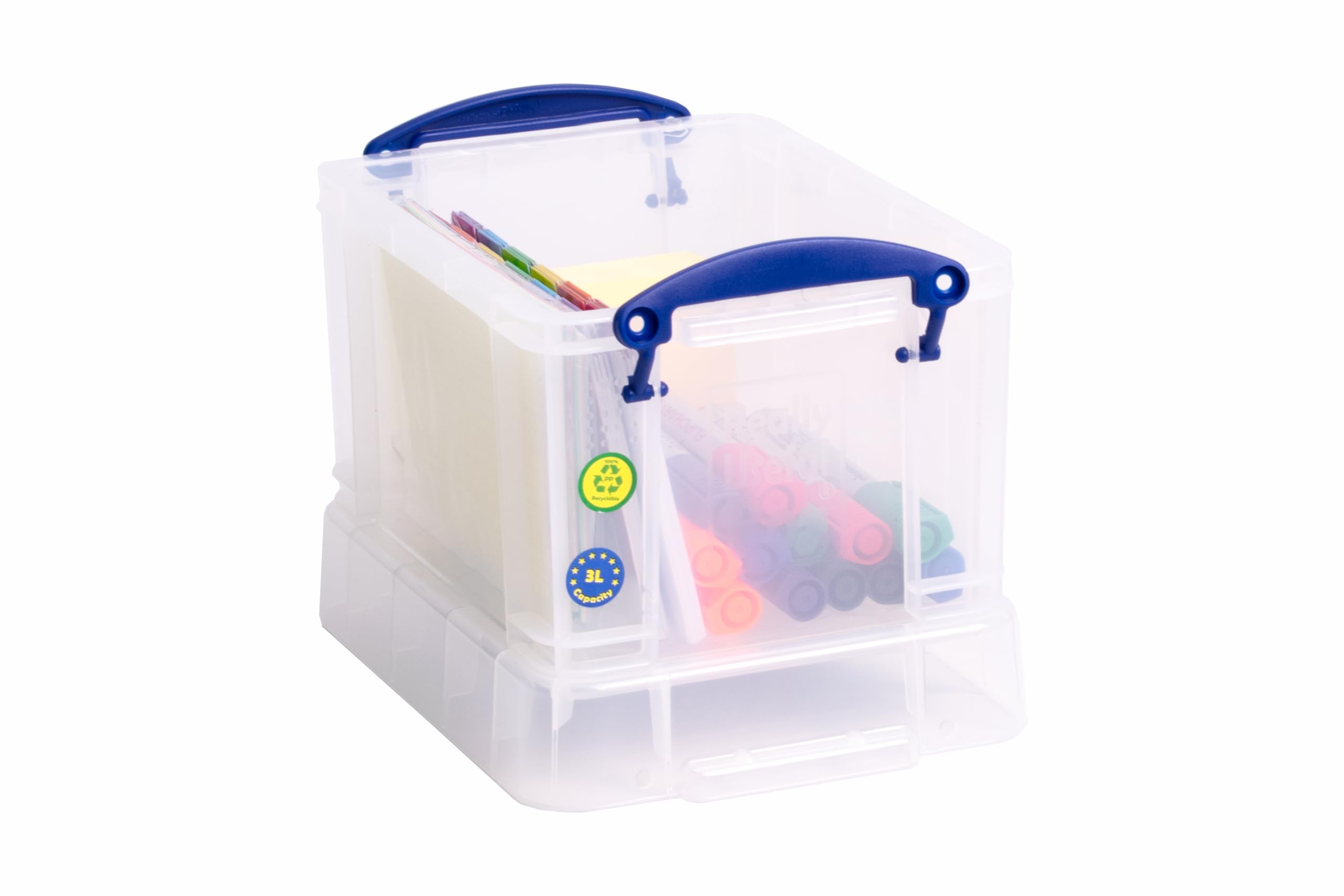 Really Useful Box Plastic Storage Box - 3 Litre Capacity, Clear, Pack of 4 | Stackable 9