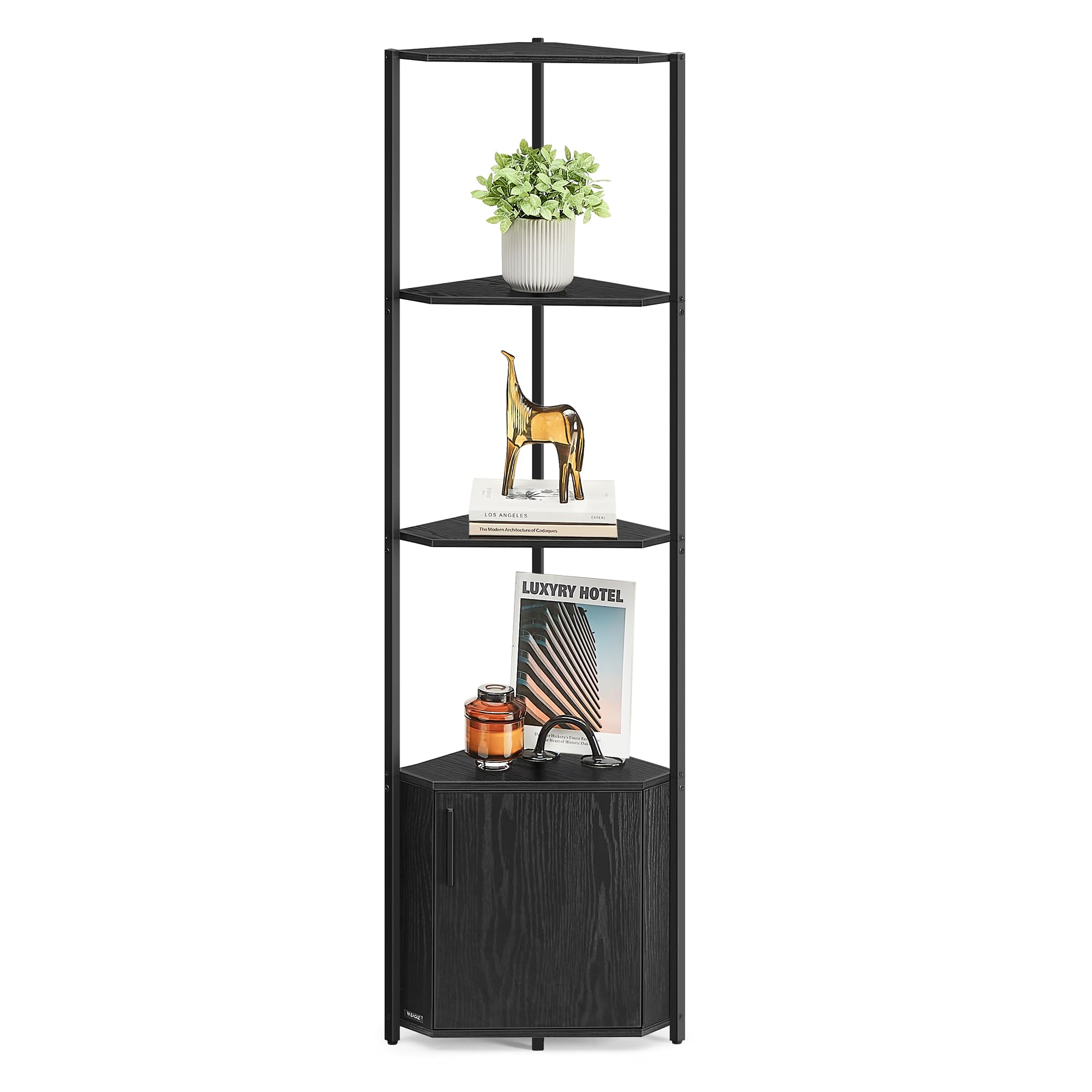 VASAGLE 5-Tier Corner Shelf with Storage Cabinet | Space-Saving Right-Angle Design | Ebony Black 1