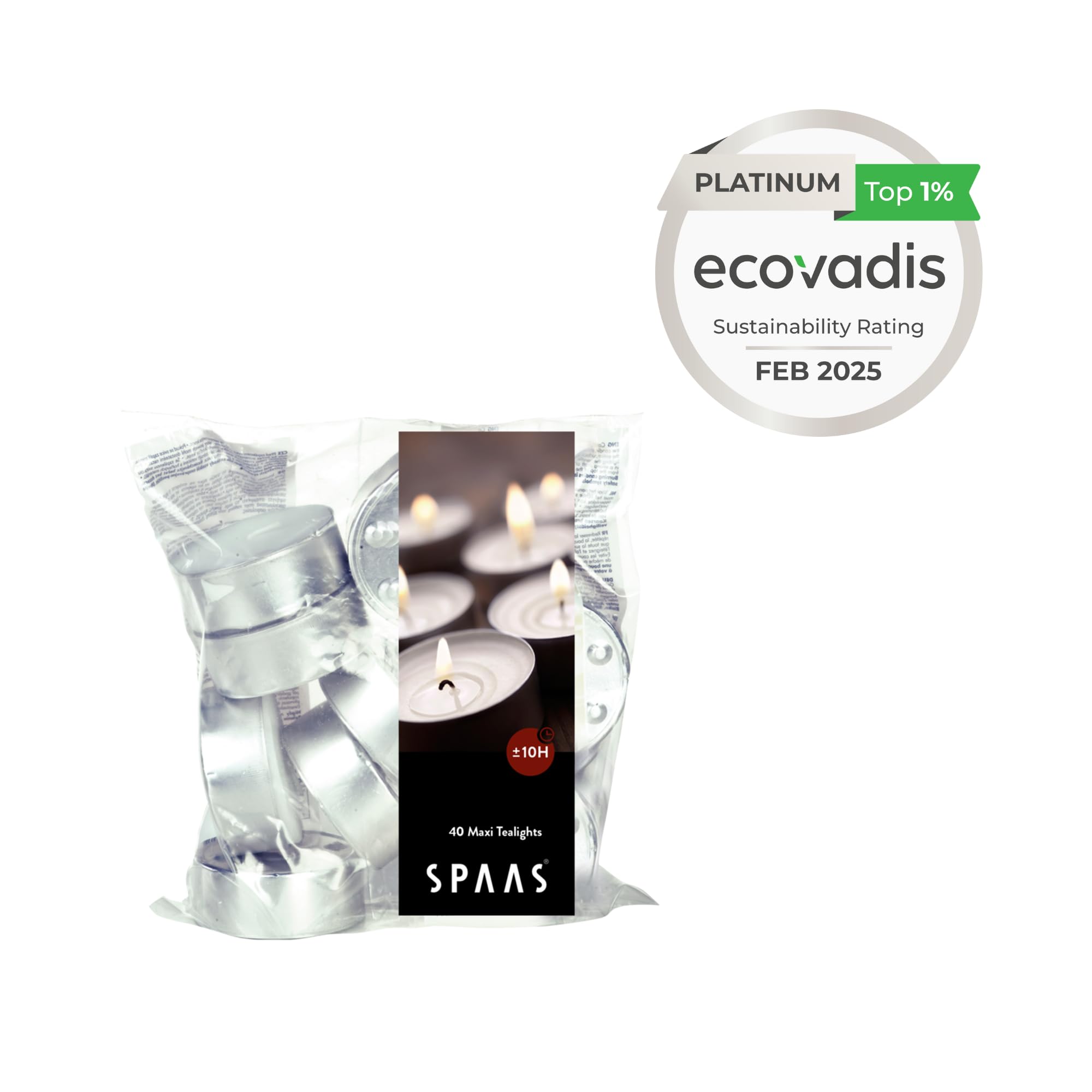 Spaas Maxi Tealights - 40 Pack, Unscented White, ± 10 Hour Burn Time 3