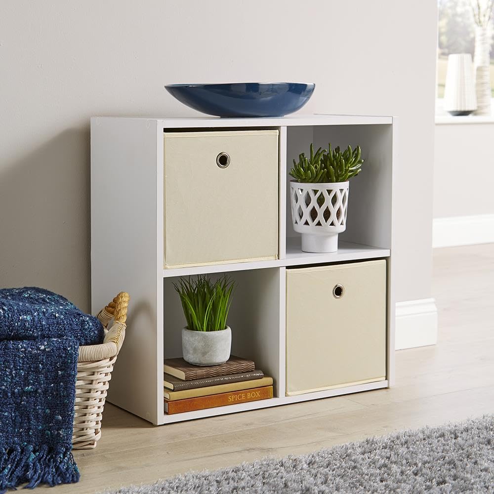 Home Source 4 Cube Storage Bookcase - White Wood Display Unit | 60cm Width 3