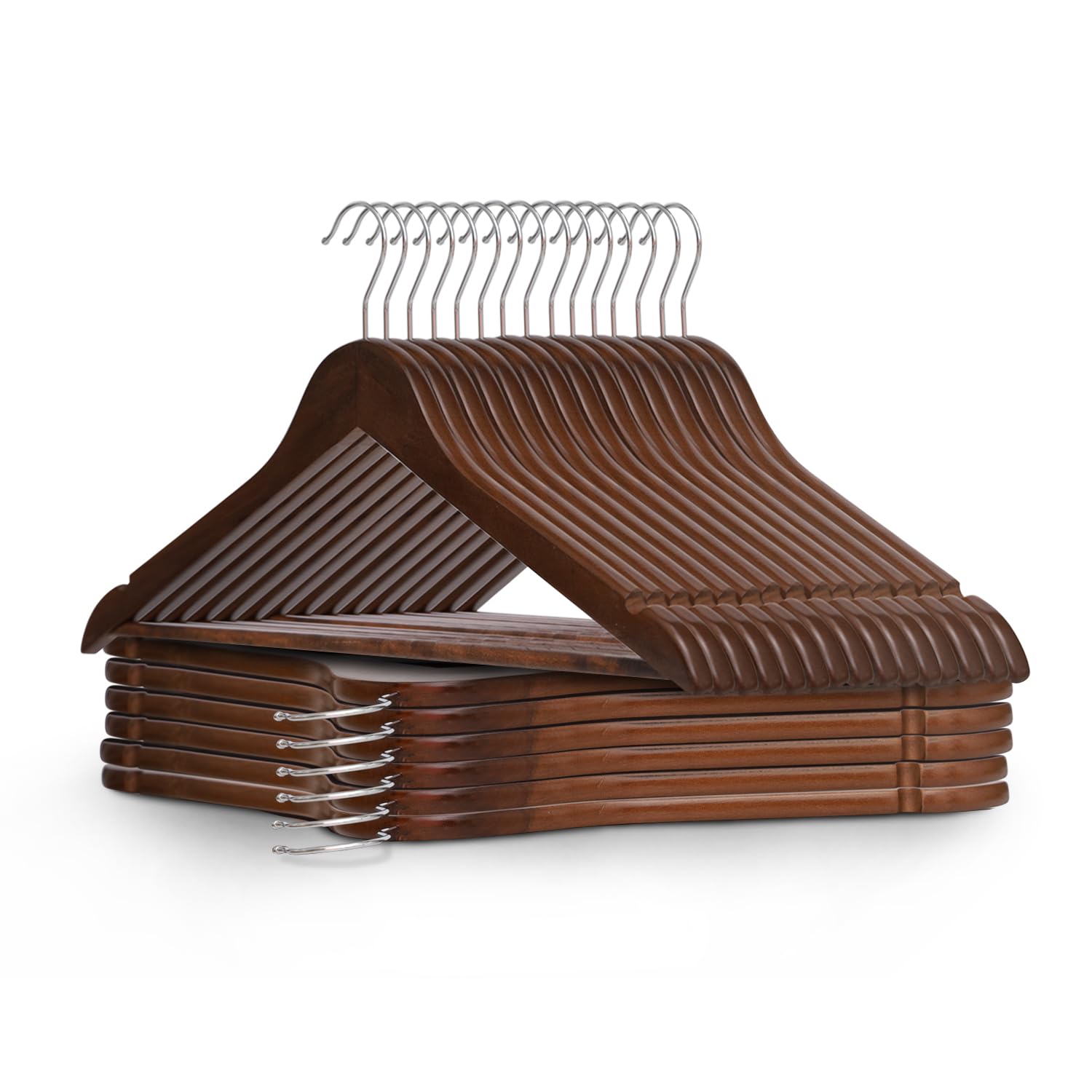 KEPLIN Strong Walnut Wood Hangers with 360° Rotatable Hook - 20 Pack | Contoured Shoulder