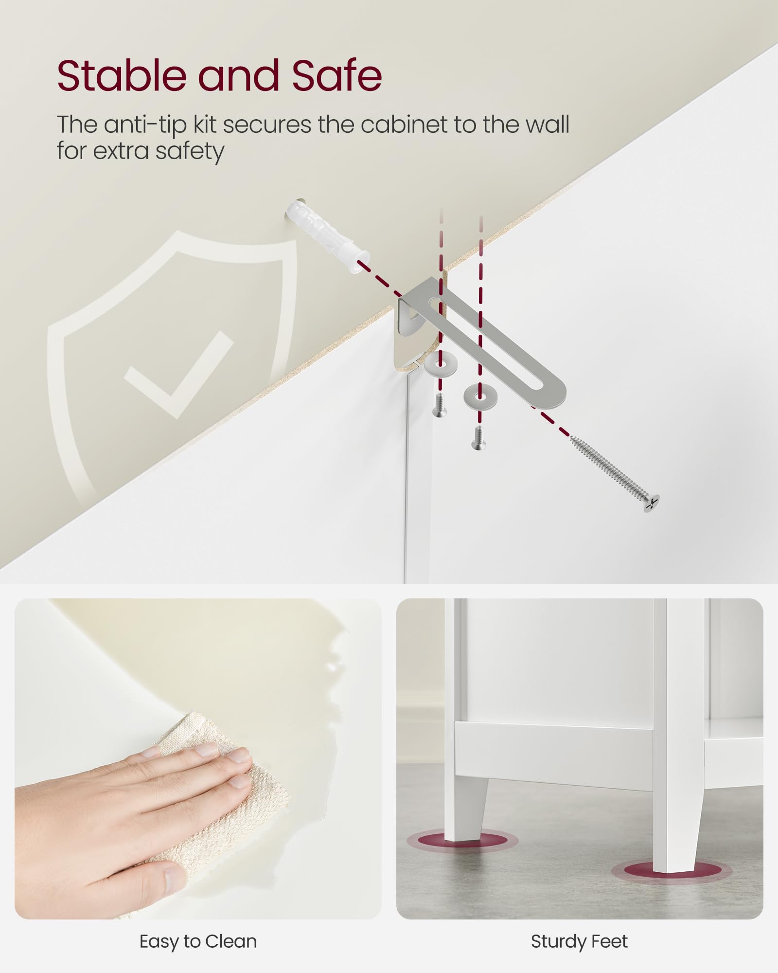 VASAGLE Bathroom Floor Cabinet - Cloud White | 2 Drawers, 1 Shelf, Rattan Baskets | 30x60x80 cm 8