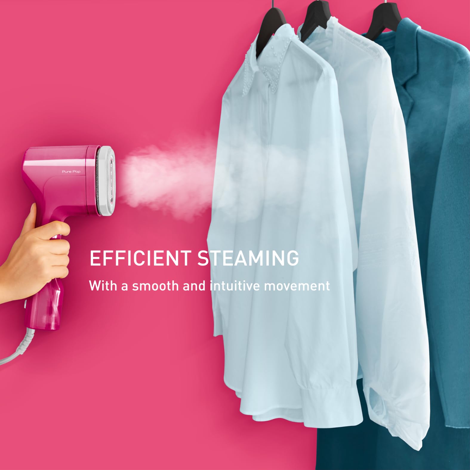 Tefal Pure Pop Slim Handheld Clothes Steamer - 15s Heat Up | 20g/min Steam | 70ml Tank | Pink DT2023 3
