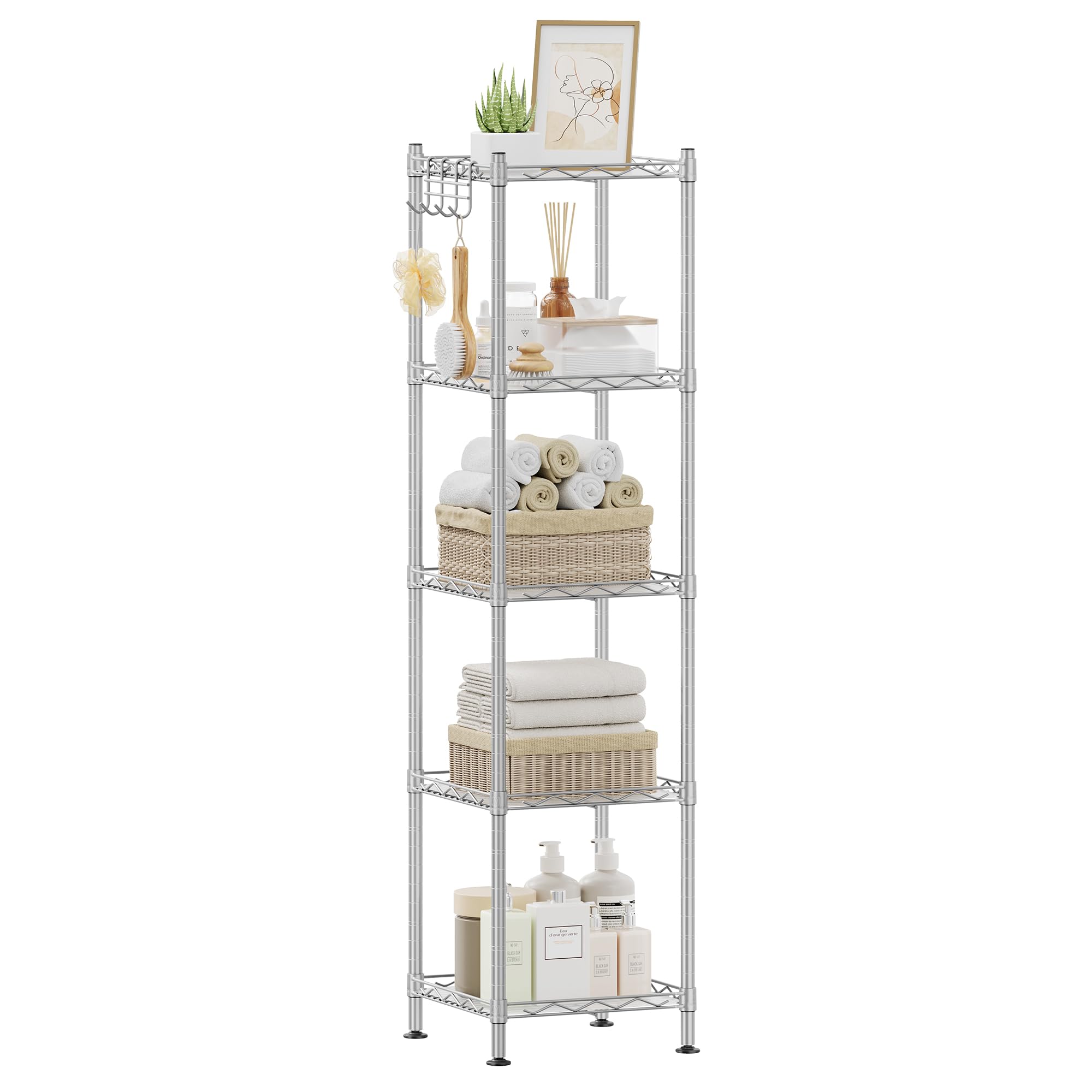 SONGMICS Bathroom Shelf - 5-Tier Metal Storage Rack | 20kg/Shelf Load | Adjustable Height 1