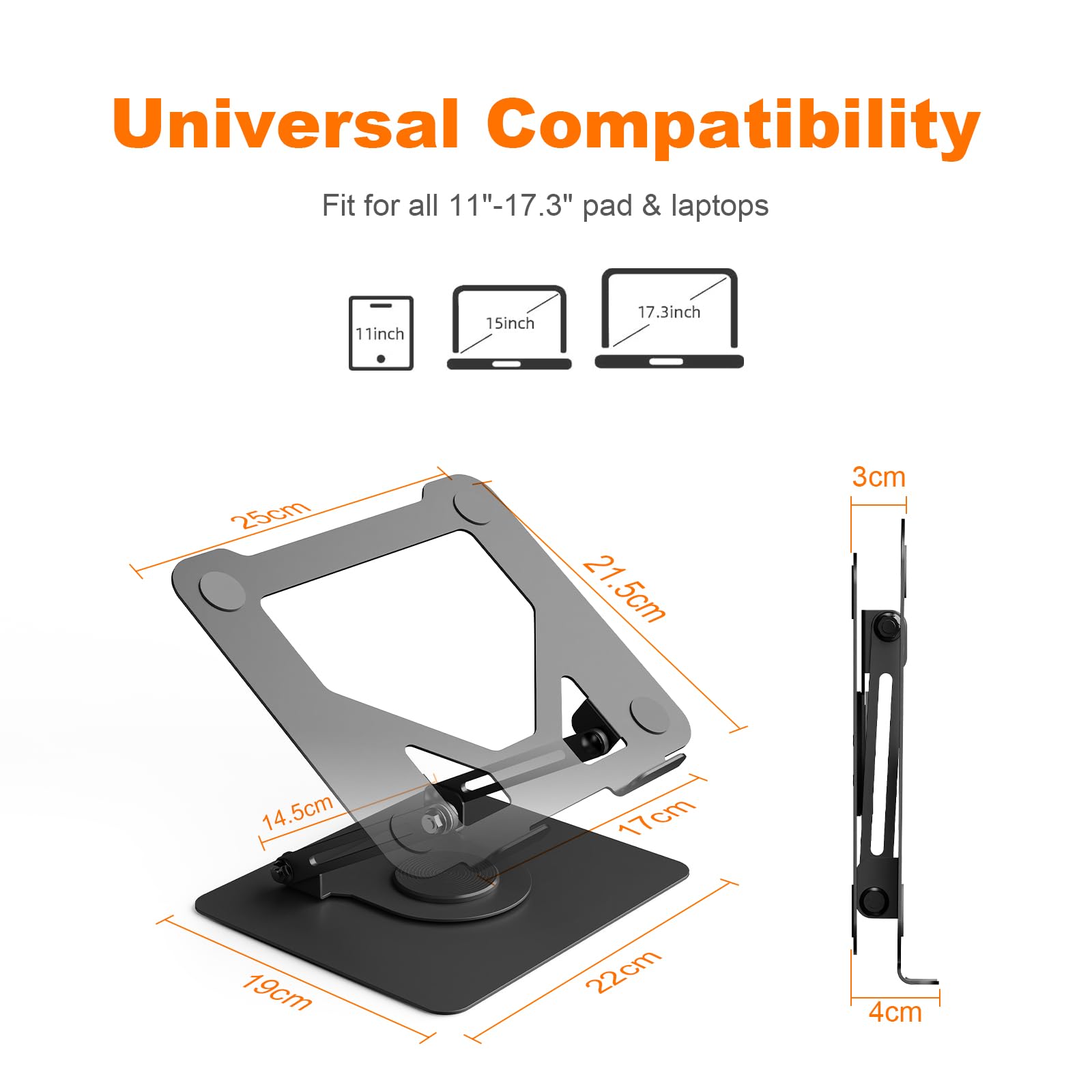 GRIFEMA Laptop Stand for Desk - 360° Swivel, Adjustable Height & Angle, Ventilated, Black 2